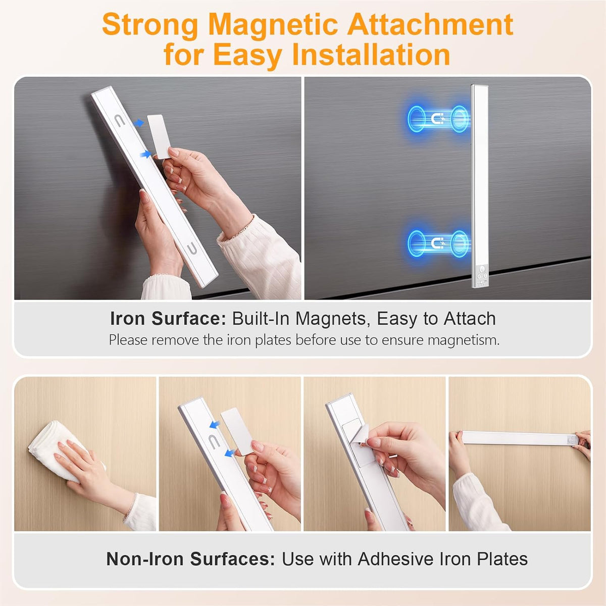 Gritin 14.7inch Under Cabinet Lighting Rechargeable 2 Pack | 3 Color Temps & 5 Brightness,Super Bright,4 Modes,Motion