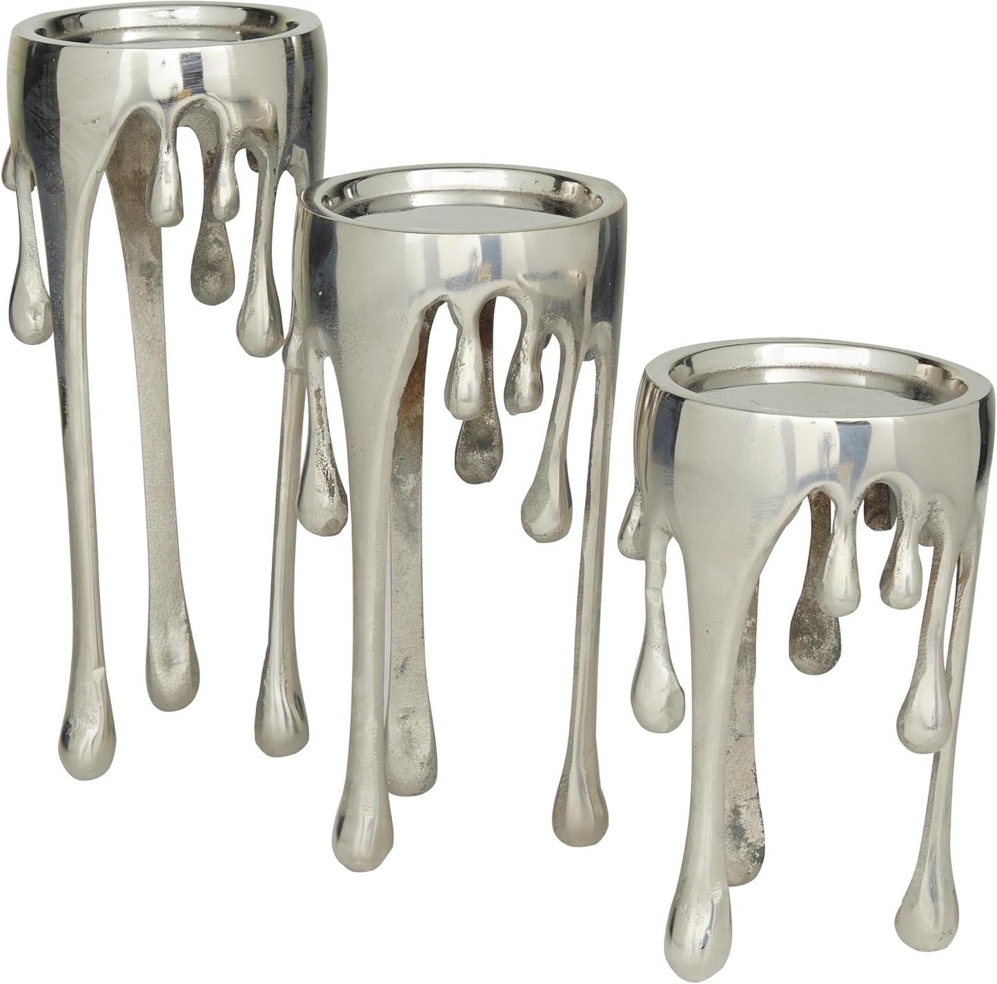 CosmoLiving by Cosmopolitan Aluminum Metal Abstract Decorative Candle Holder Melting Drip Candle Stand, Set of 3