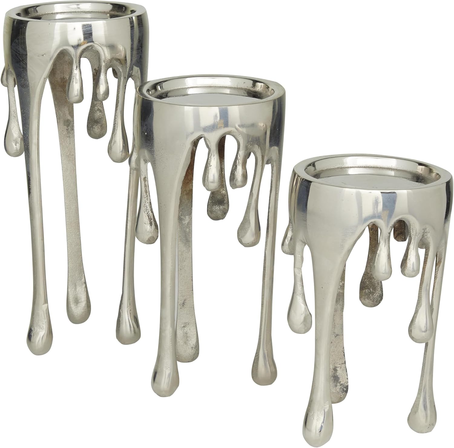 CosmoLiving by Cosmopolitan Aluminum Metal Abstract Decorative Candle Holder Melting Drip Candle Stand, Set of 3