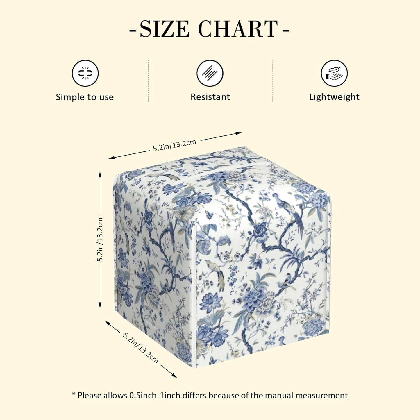 Tissue Box Cover Leather Tissue Box Holder Square Facial Paper Organizer / Blue Flower and Bird