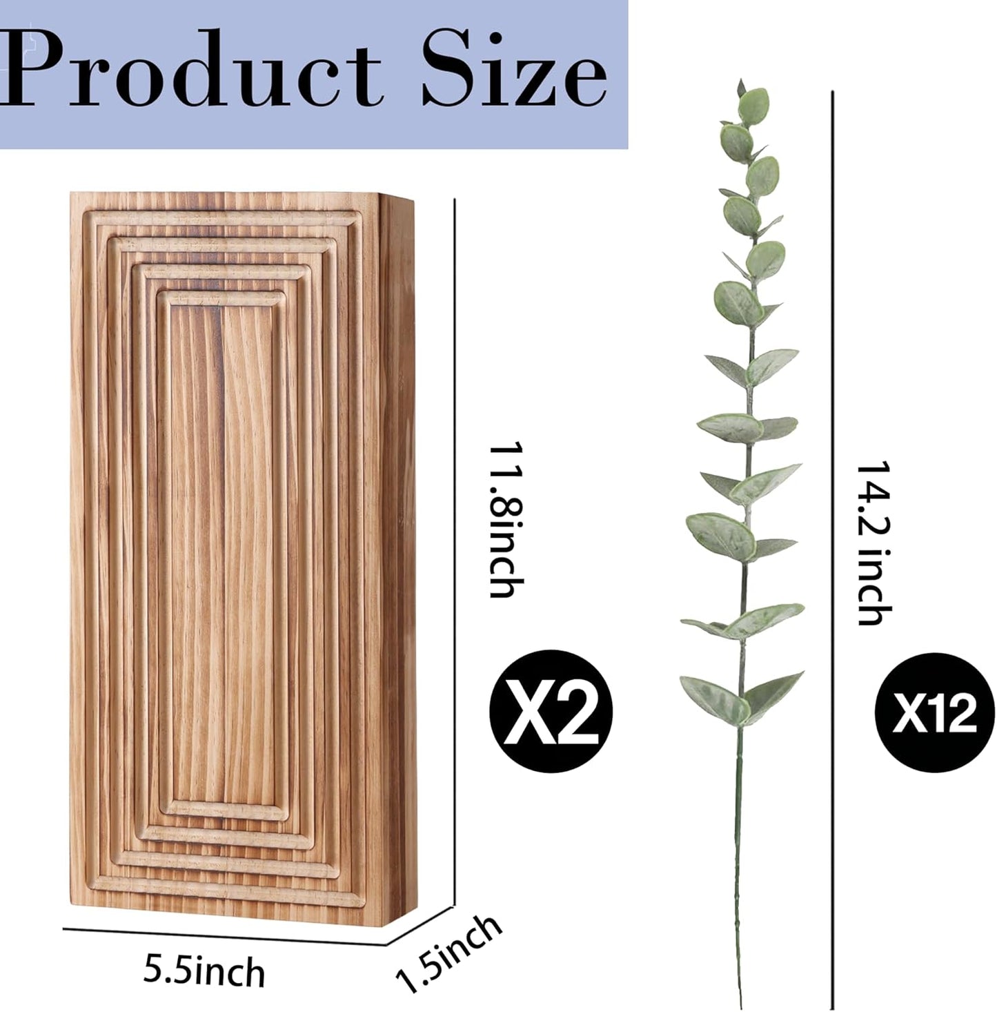 Wooden Wall Planter Vase / Burnt Brown with Eucalyptus / Set of 2