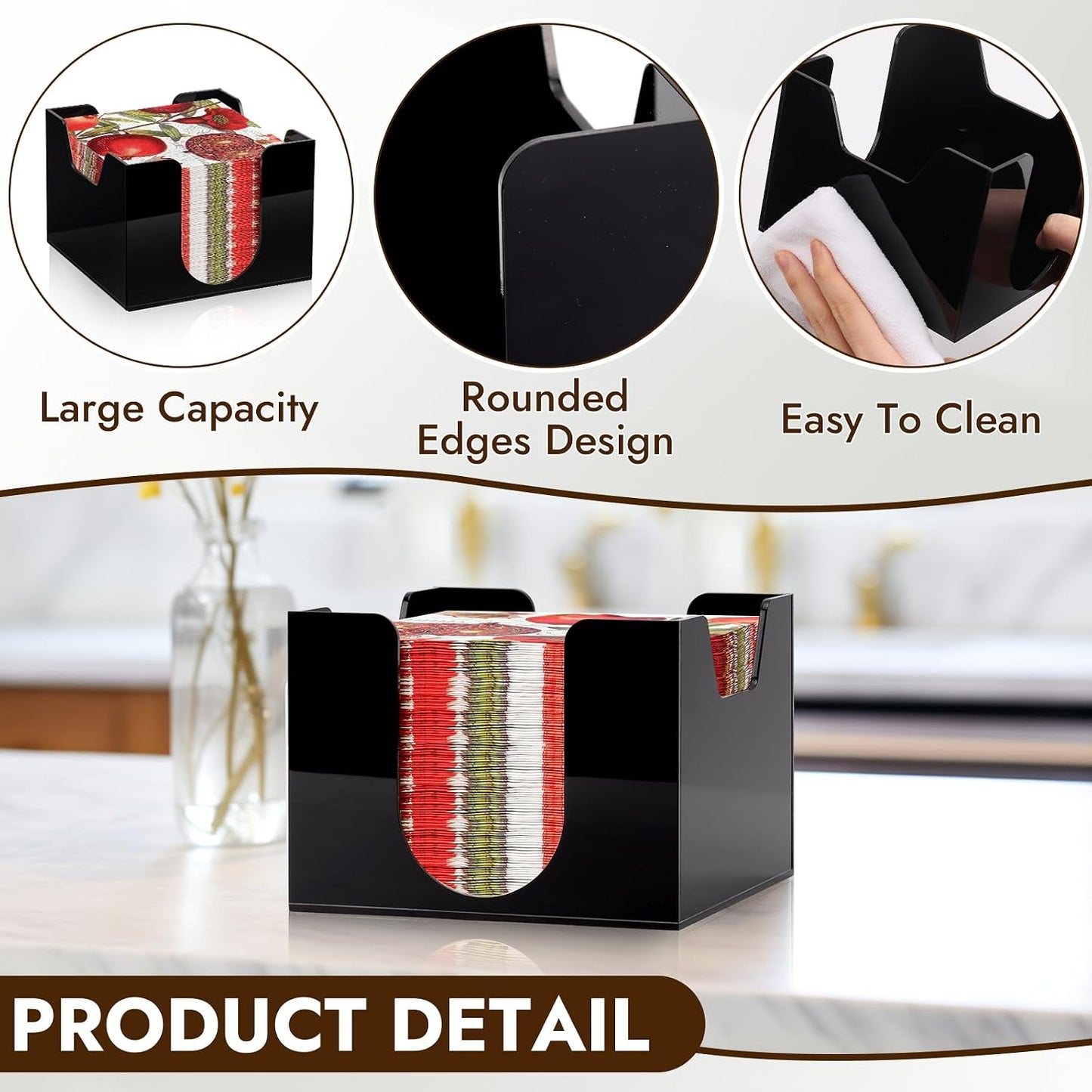 Acrylic Cocktail Napkin Holder Deep for Napkin Bar Napkin Holder Caddy Square Paper / Black / 5 x 5