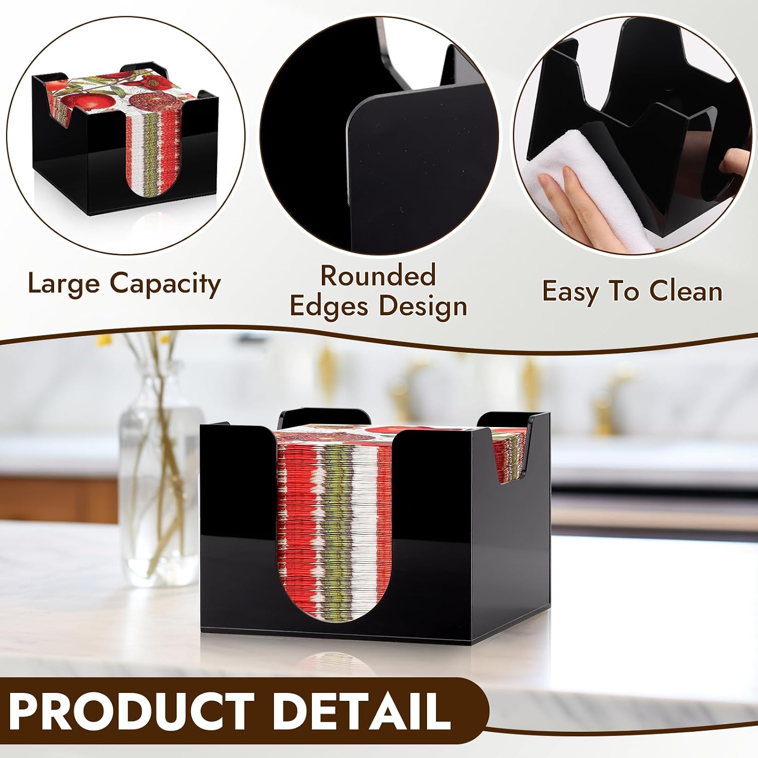 Acrylic Cocktail Napkin Holder Deep for Napkin Bar Napkin Holder Caddy Square Paper / Black / 5 x 5