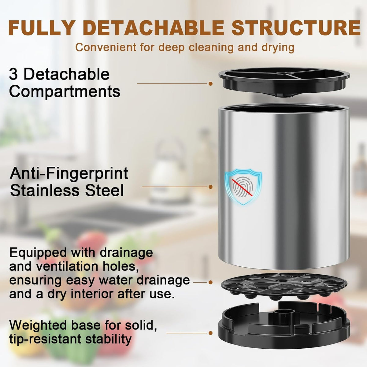 Extra Large Utensil Holder for Kitchen Counter, 360°Rotating Cooking Utensils Holder for Countertop, Stainless Steel