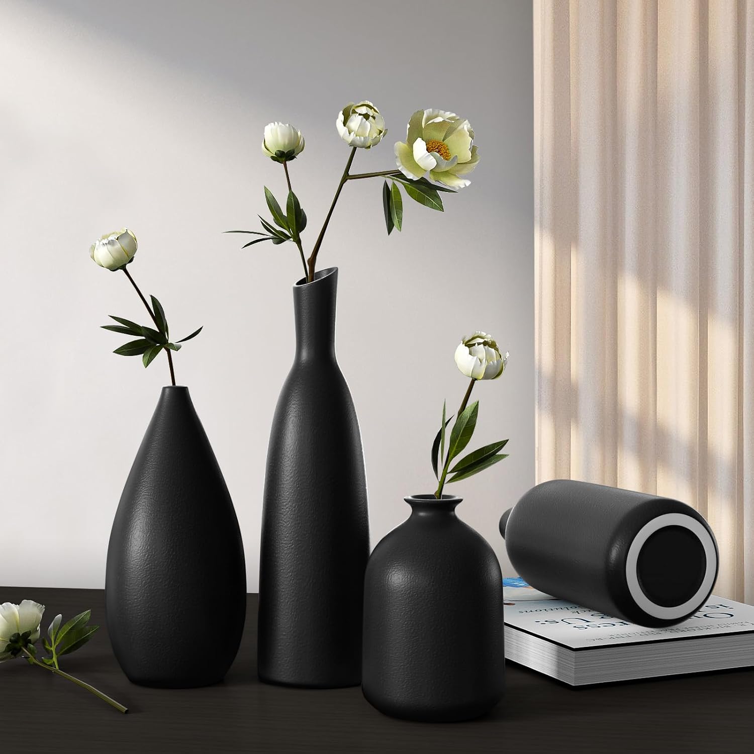 Black Ceramic Vase / Black*4 / Set of 4
