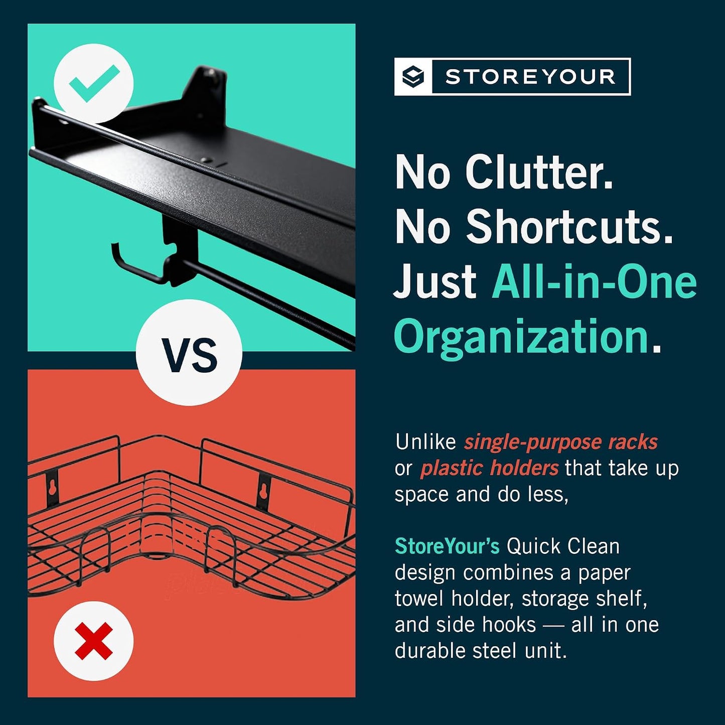 StoreYourBoard Heavy Duty Paper Towel Holder Wall Mount, Holds 50 lbs | Garage Paper Towel Holder with Shelf, Shop