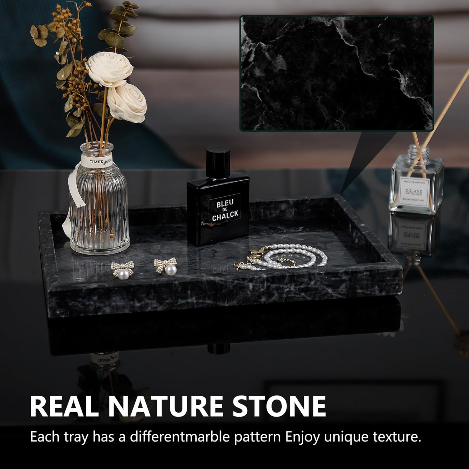 Real Natural Marble Tray / Gray / 12 x 8 x 1.2