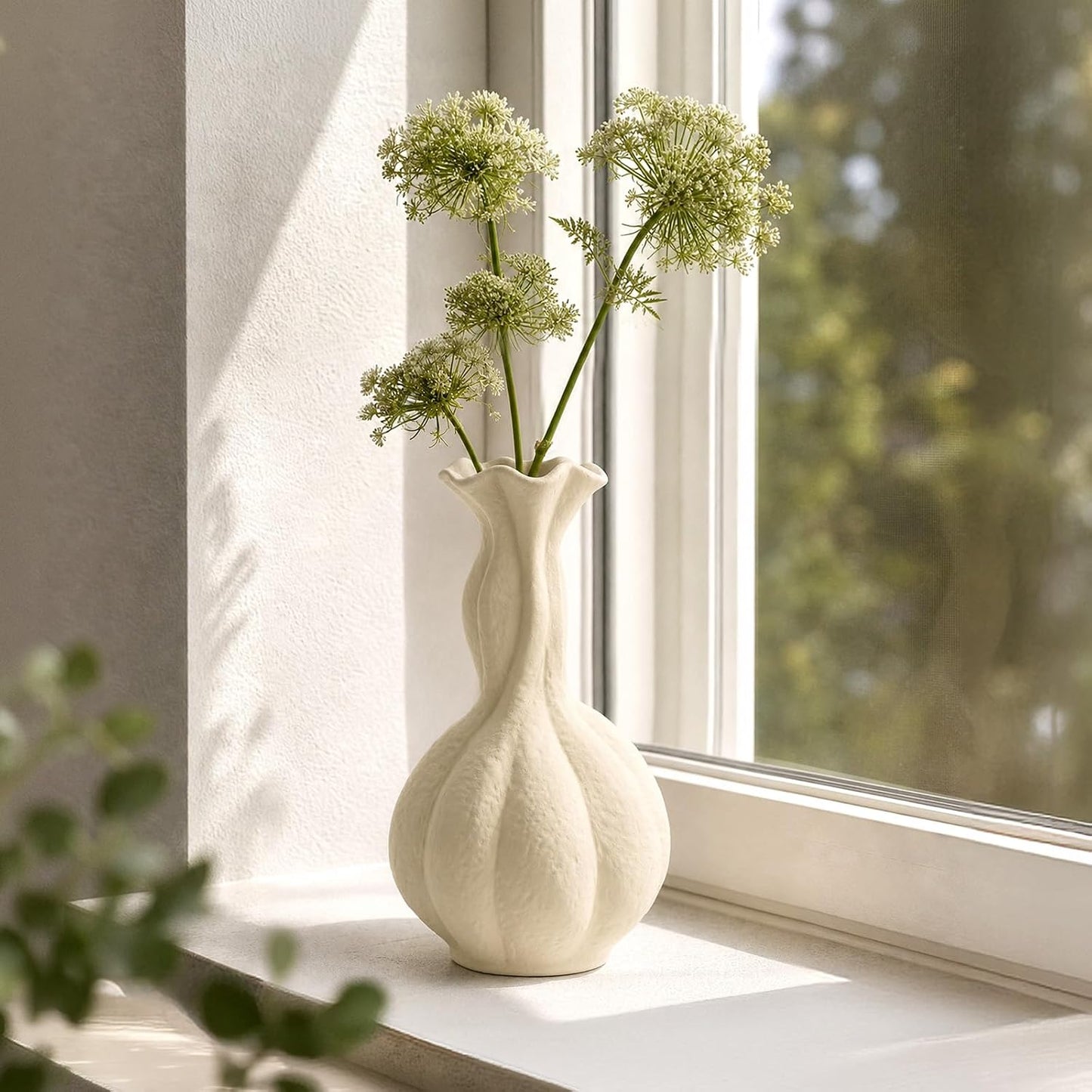 Ceramic Flower Vase / Soft White / 10 INCH