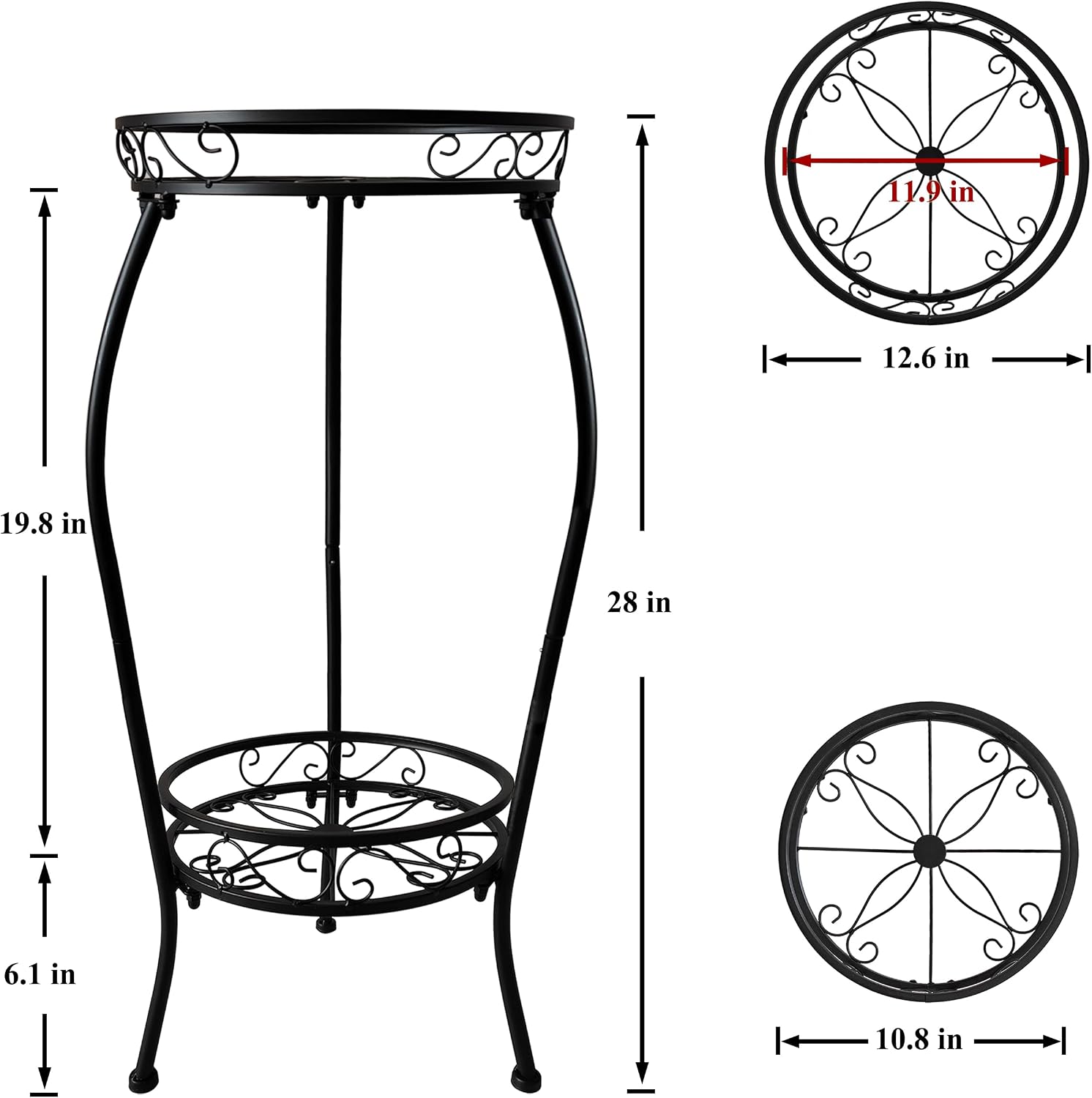 Metal Plant Stand 2 Tier Indoor Outdoor, Tall Flower Pot Shelf Rustproof Stable Heavy Duty Corner Stand, 28 inch