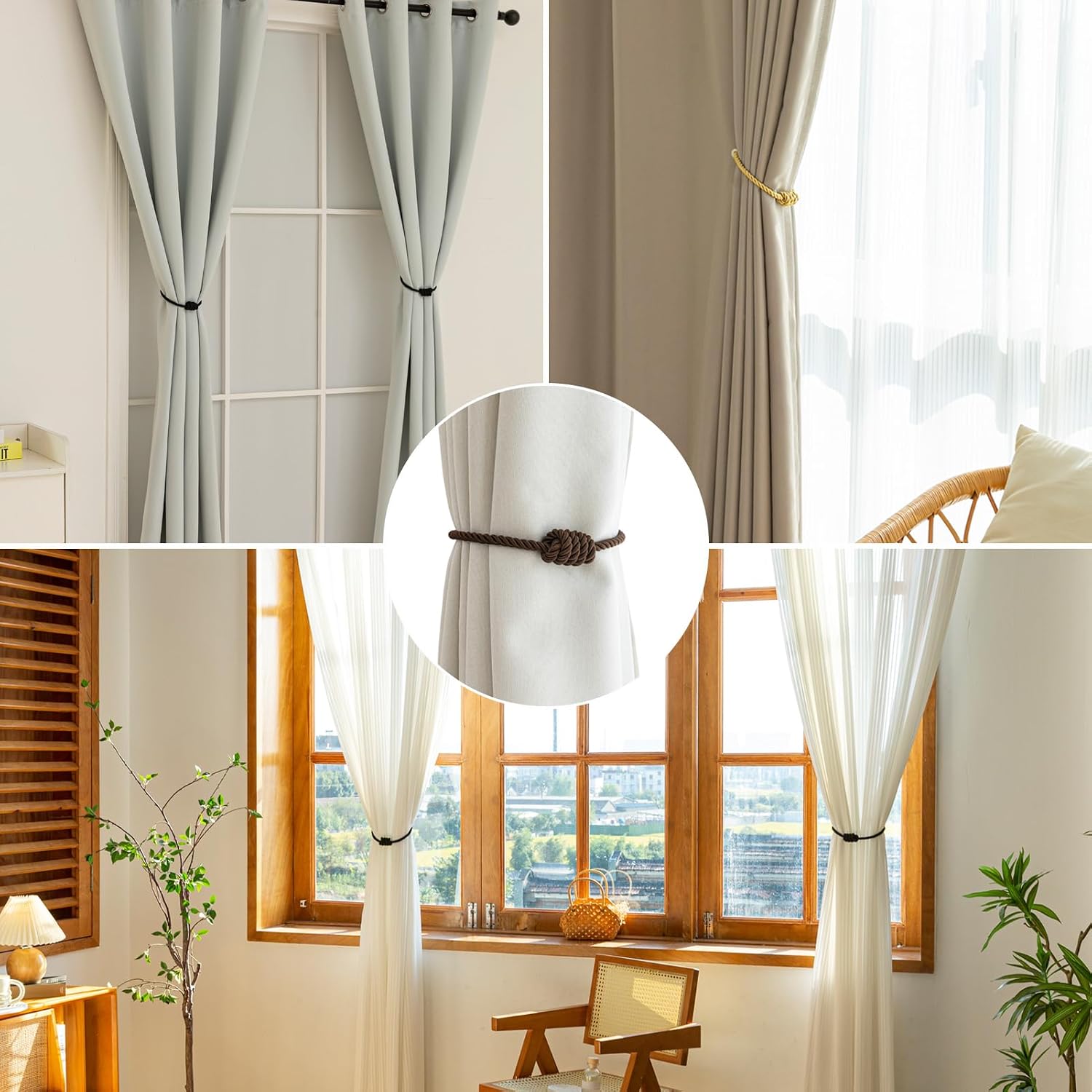 Curtain Tiebacks Magnetic Decorative Rope Tie Backs Holdbacks Contoeey | 8 Pack Coffee Modern Elegant Window Treatment