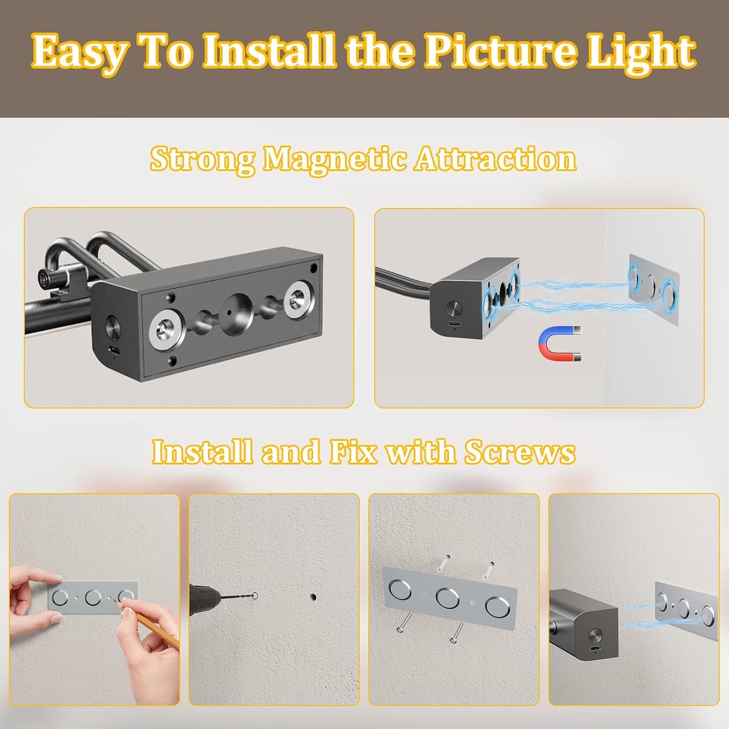 Battery Operated Picture Light for Wall, Grey, 13.8", Remote Control | 4000mAh Cordless,Grey Wall Light, Magnetic for
