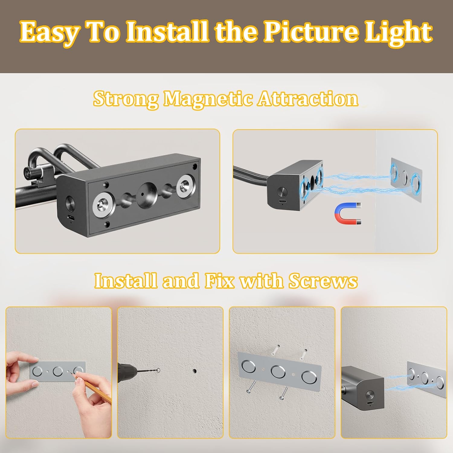 Battery Operated Picture Light for Wall, Grey, 13.8", Remote Control | 4000mAh Cordless,Grey Wall Light, Magnetic for