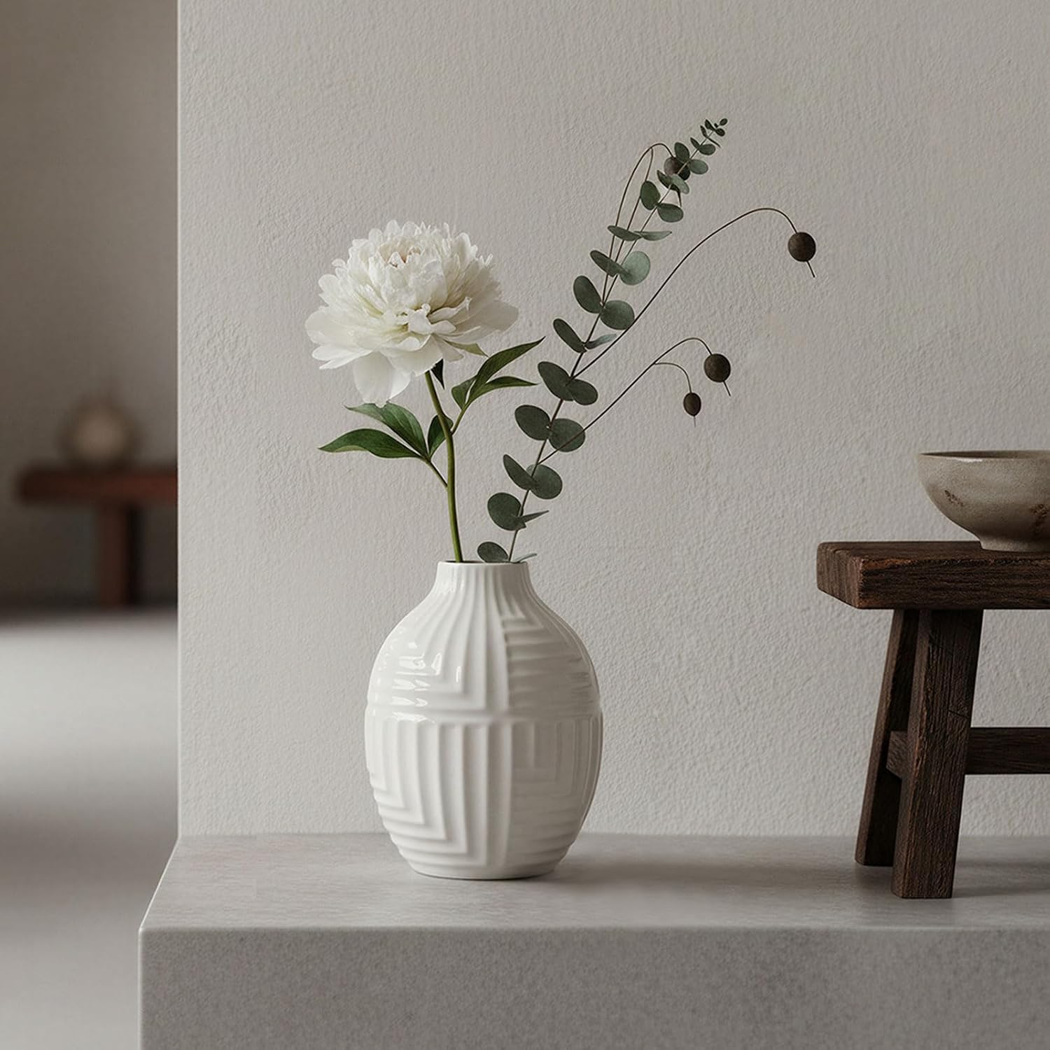 Hand-Glazed Ceramic Vase / White / 5.7''h