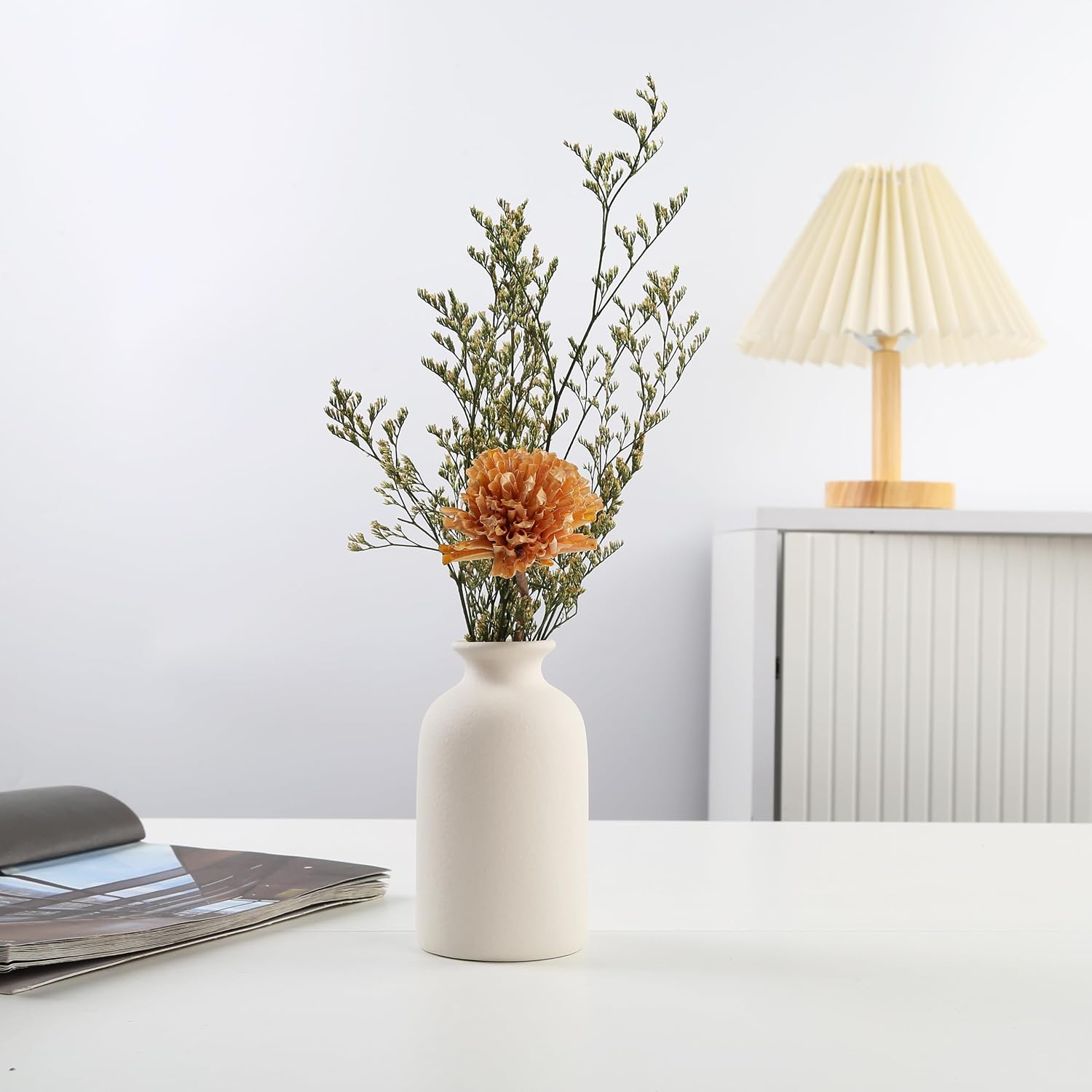 Ceramic Vase / Dry Flower Vases Minimalism Style for Modern Table Shelf Home Decor / Beige / Large