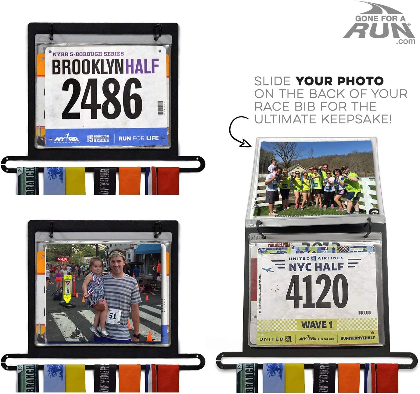 Gone For a Run BibFOLIO+ Race Bib & Medal Display Holds 24 Medals 100 Bibs | Medal Wall Mount, Clear Vinyl Bib