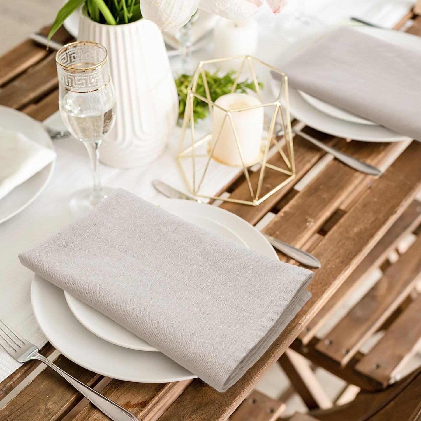 Mixweer Set of 40 Beige Cloth Linen Napkins Bulk Reusable Cotton Dinner Napkin 16 x 16 Inch Washable Pastel Soft Table