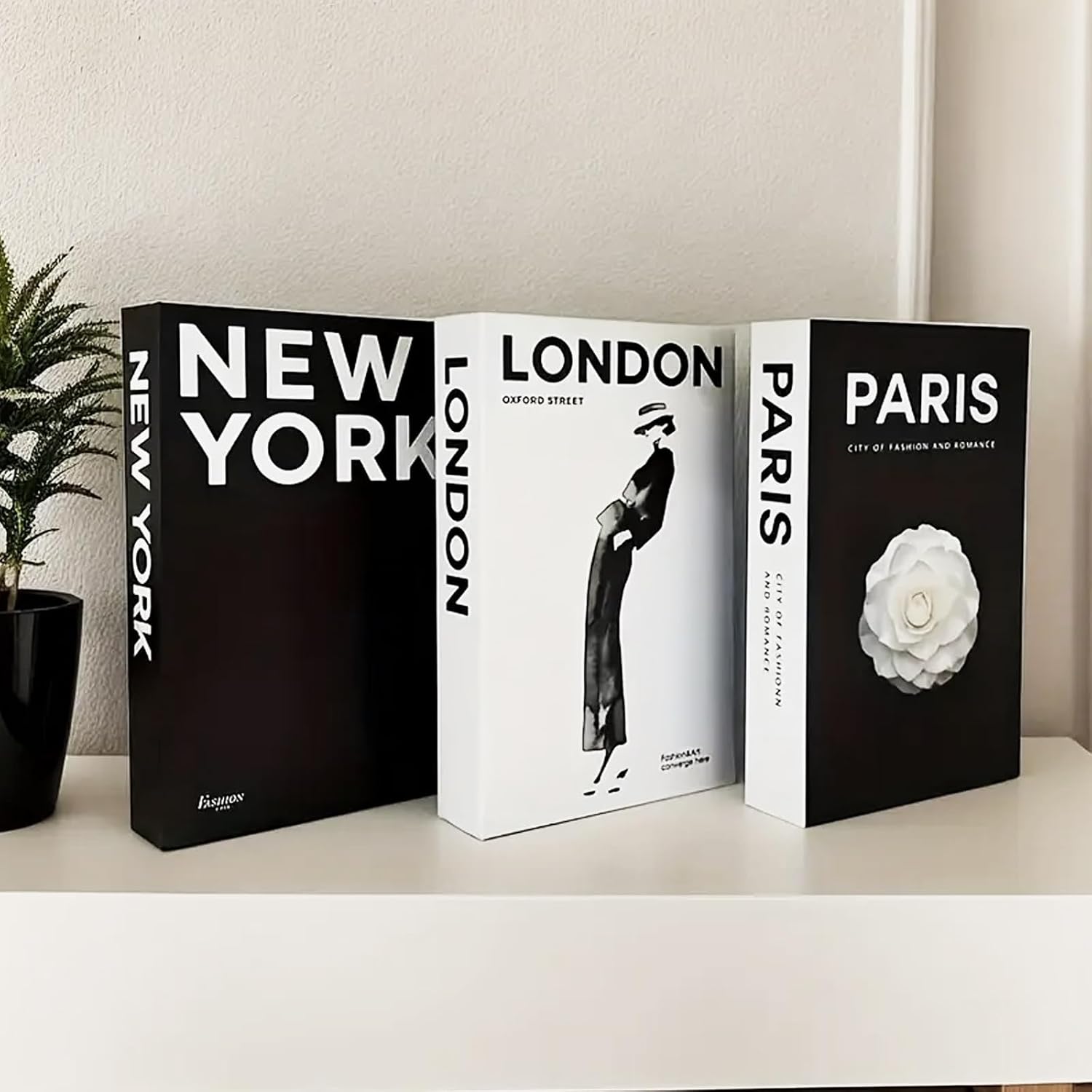 Stacked Book / Decorative Books / Black White / Set of 3
