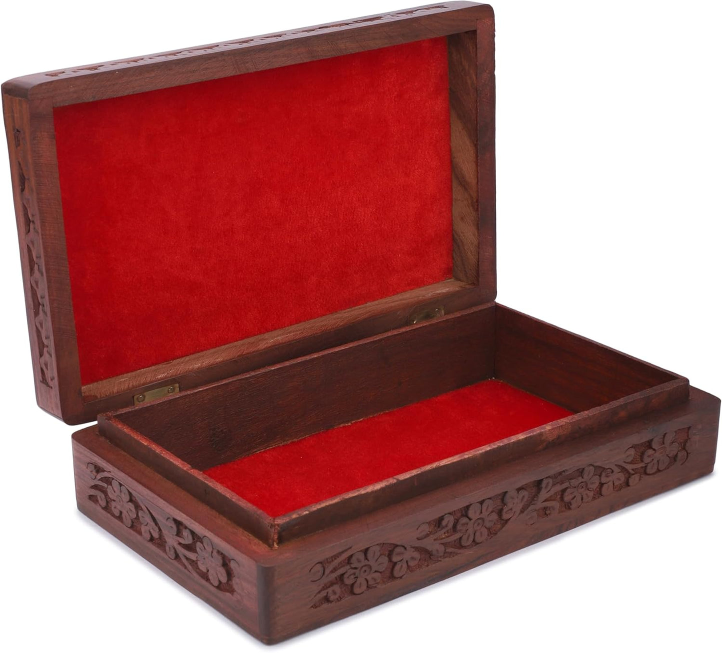 Wooden Handcarved Decorative Jewelry Storage Box Flower Design Multipurpose Treasure Chest / 8 x 5