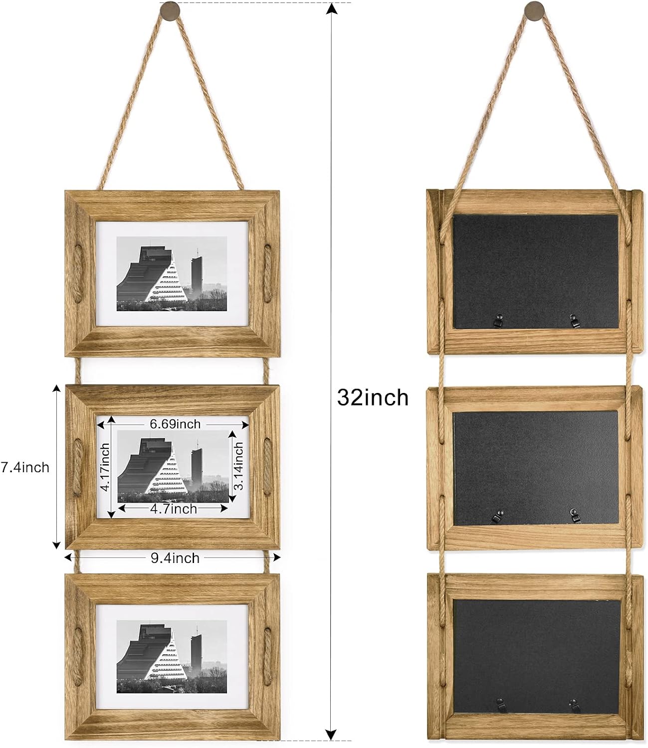DLQuarts 5x7 Hanging Picture Frames Collage Wall Decor, 3-Frame Set, 3.5x5 with Mat or 5x7 Without Mat, Rustic Solid