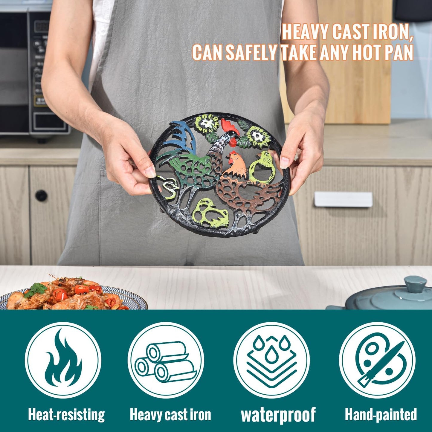 Sungmor Cast Iron Trivet for Wood Stove - Dia-8.1 Inch Rustproof Round Stands for Hot Pots/Dishes/Pans - Decorative