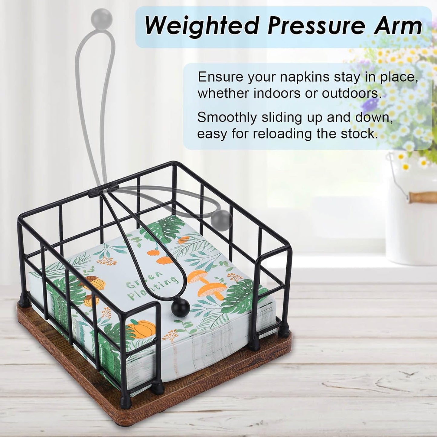 Modern Farmhouse Metal Napkin Holder / with Weighted Arm