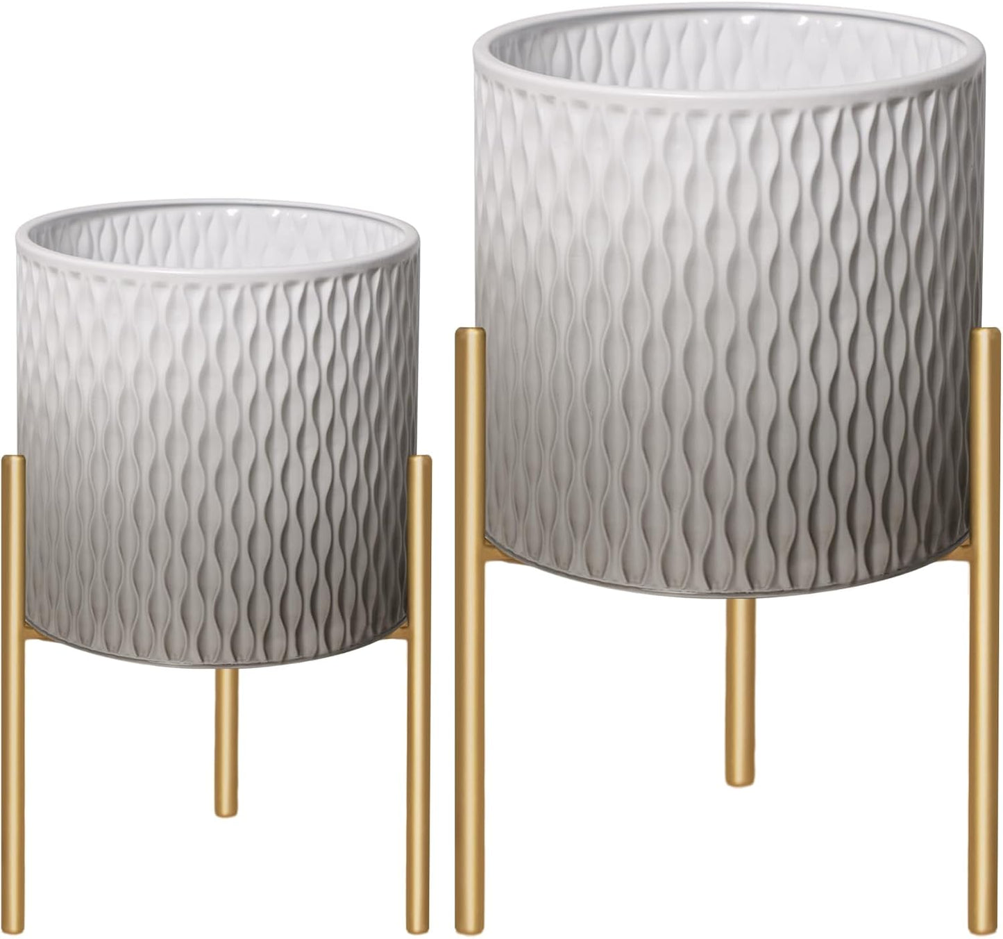 ARNIS Plants Pots with Stand,Set of 2 Flower Pots, Unique Mid Century Decorative Metal Flower Pots with