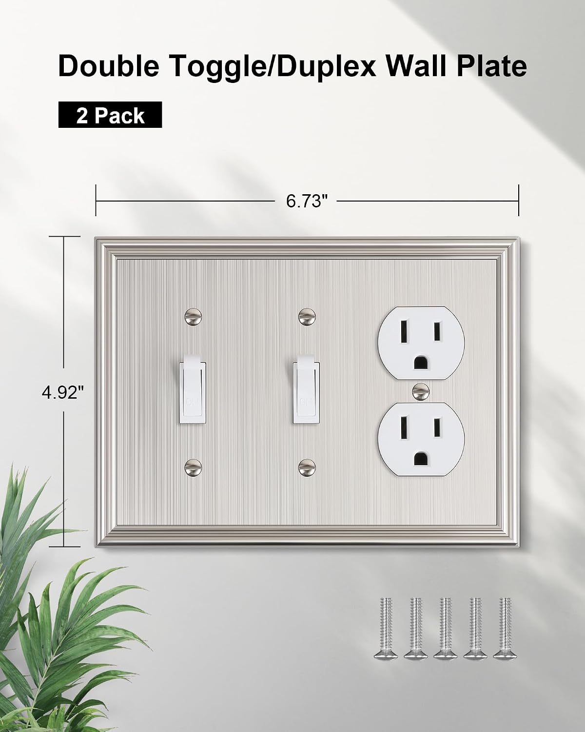 2-Pack Zinc Alloy Combo Double Toggle/Single Duplex Outlet Covers | Decorative Switch Plate Covers, Wall Plate for