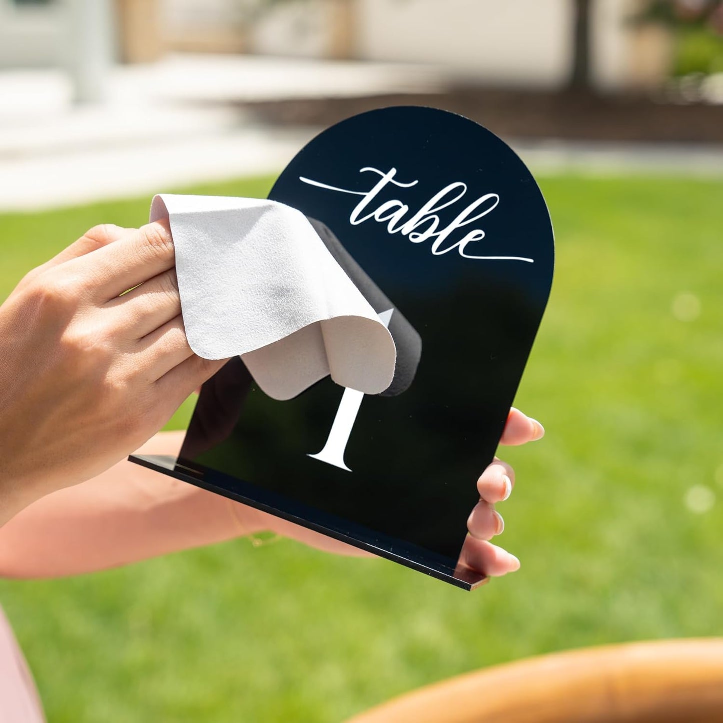 Black Arch Acrylic Table Numbers for Wedding Reception - 5" x 7" White Font Centerpiece Set with Holder Stands & Head