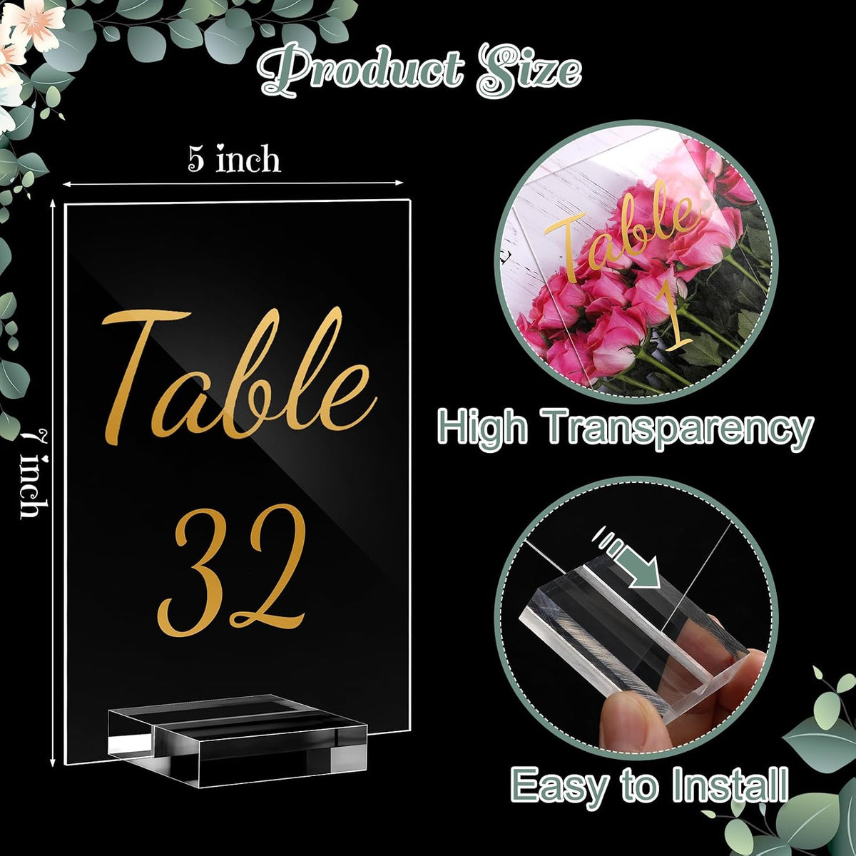 40 Pack Gold Acrylic Wedding Table Numbers 1-40 Clear Stand with Calligraphy Holders - 5 x 7 Inch Acrylic Table Signs