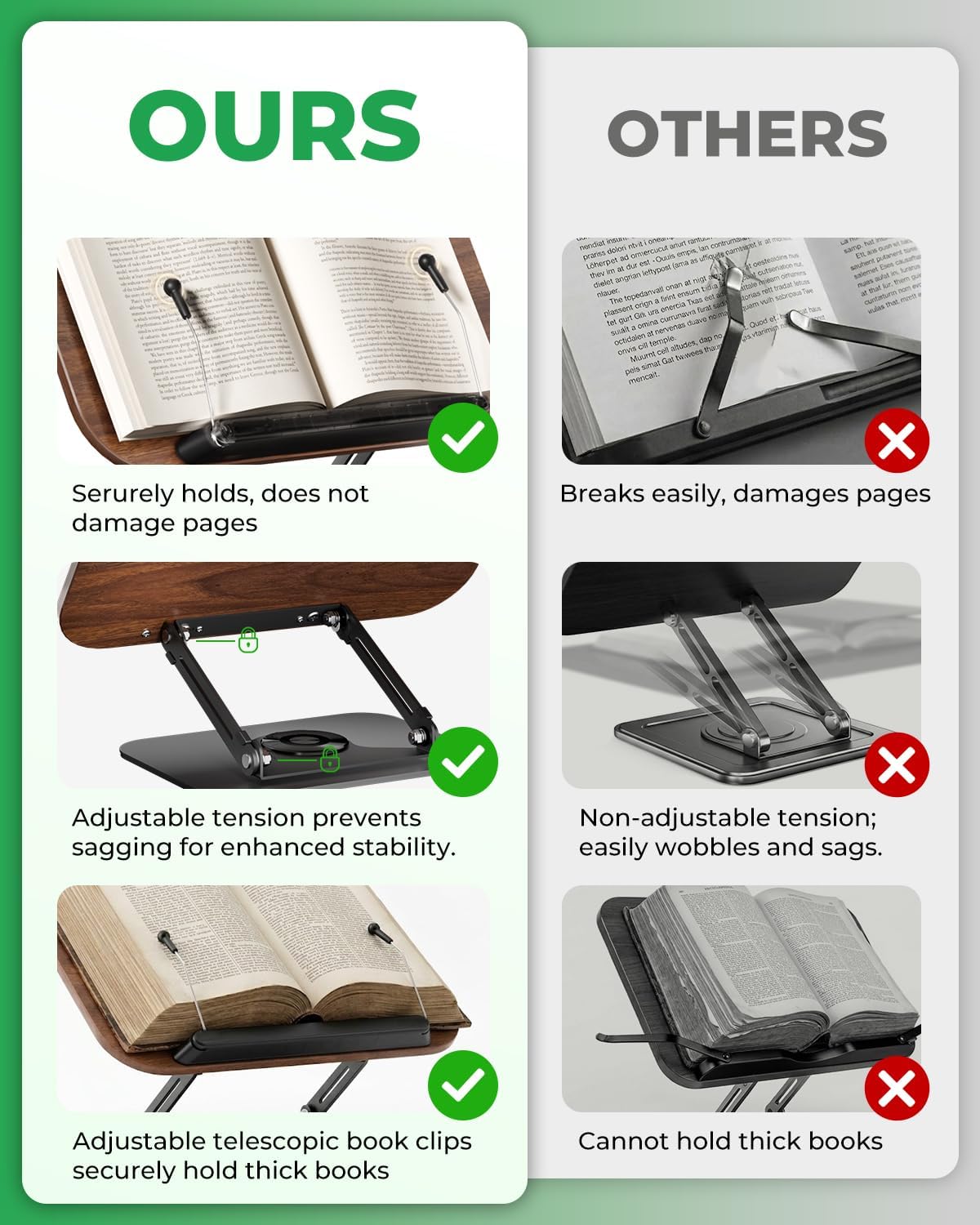 Viozon Book Stand for Reading,Book Holder, Height&Angle Adjustable, 360° Rotating Base, Foldable and Portable