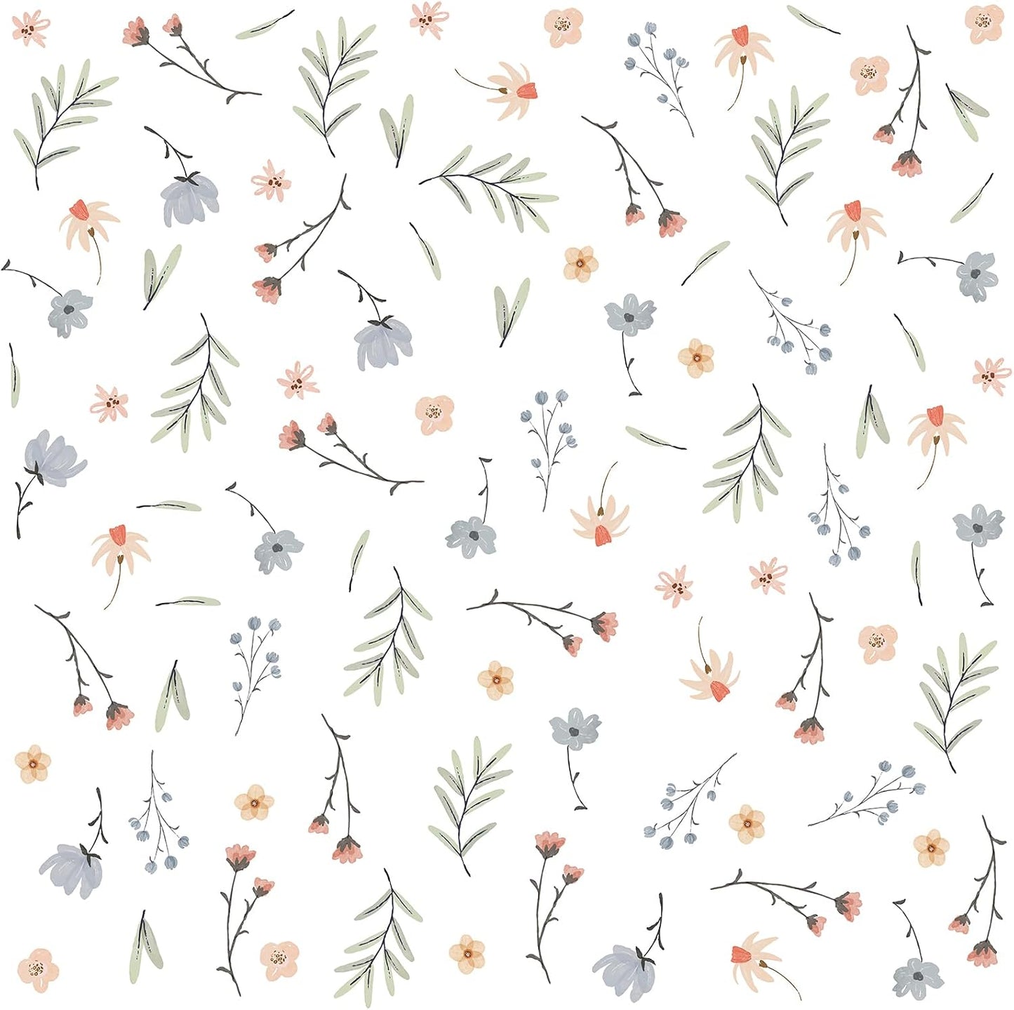 Boho Floral Wall Decals Small Flower Leaf Wall Sticker Botanical Plant / Boho Wallpaper / Green