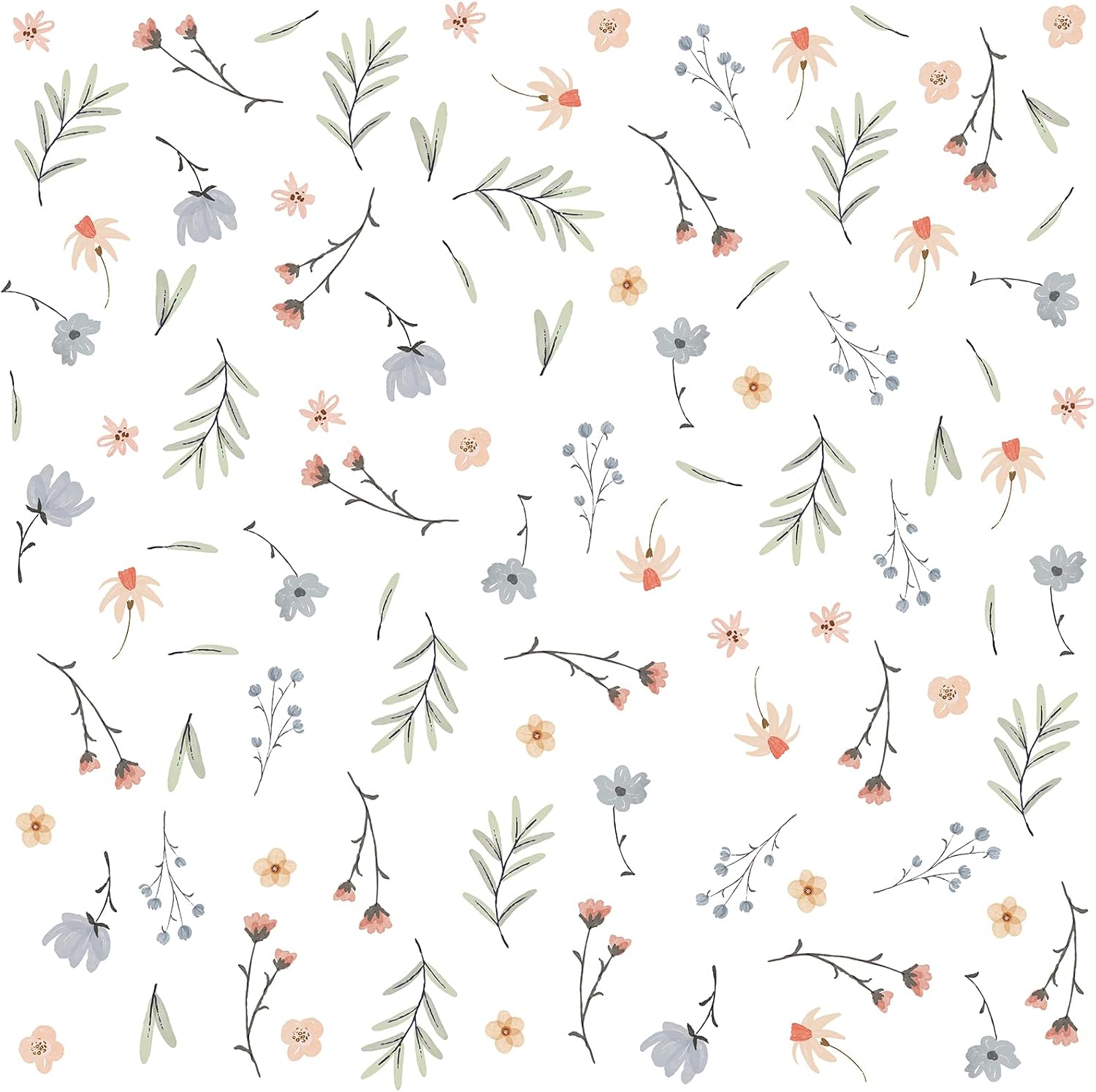Boho Floral Wall Decals Small Flower Leaf Wall Sticker Botanical Plant / Boho Wallpaper / Green