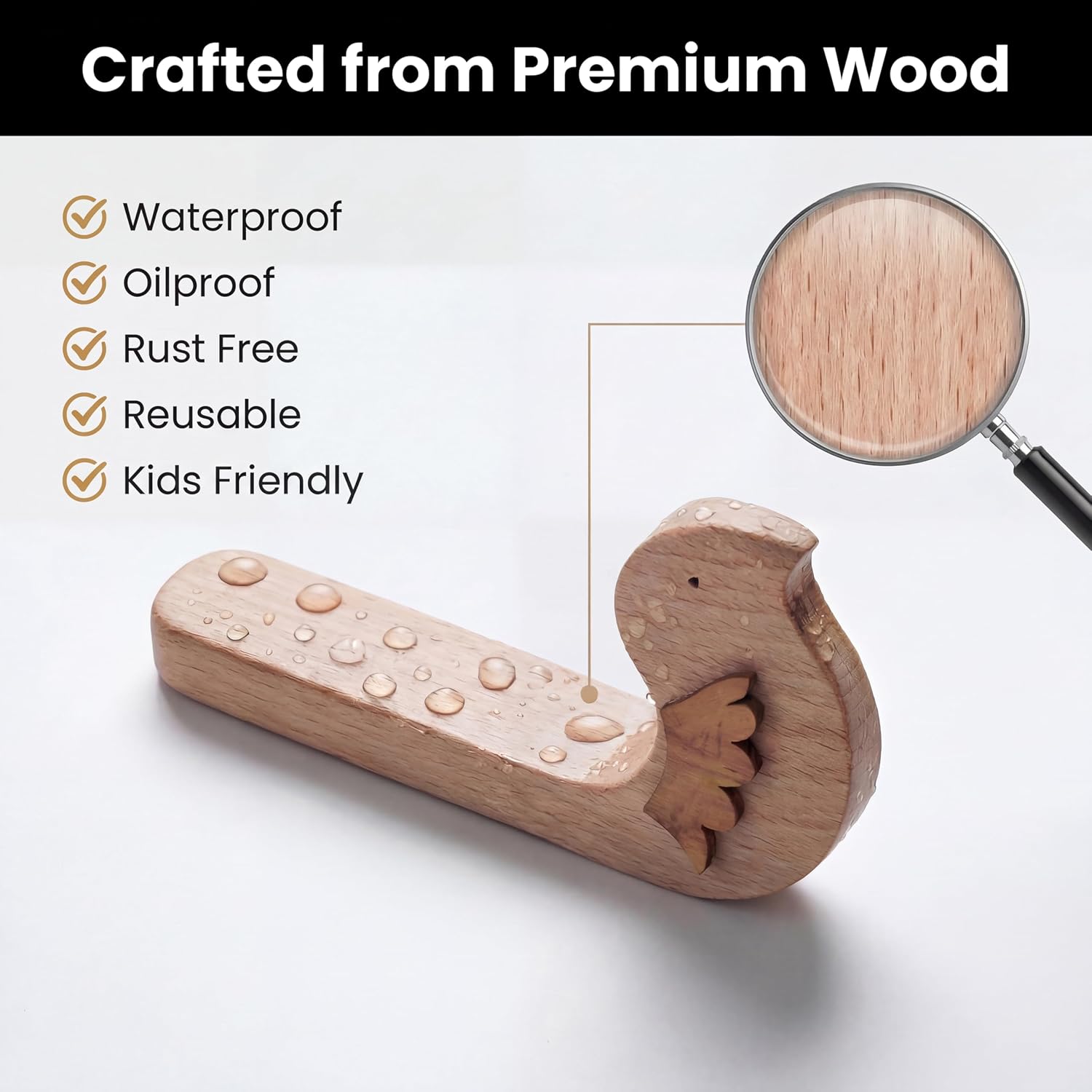 Bird Wood Wall Hooks -Decorative Adhesive Hooks for Hanging Keys