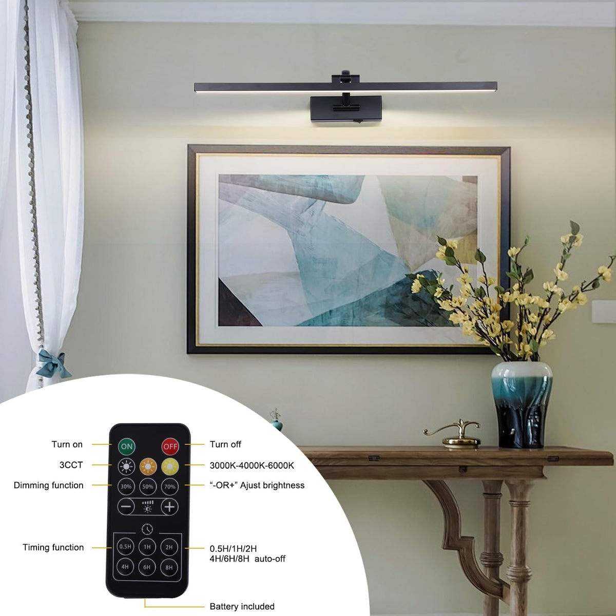 Battery Operated Picture Light with Remote,Wireless Dimmable Art Lights for Paintings Rechargeable Gallery Light