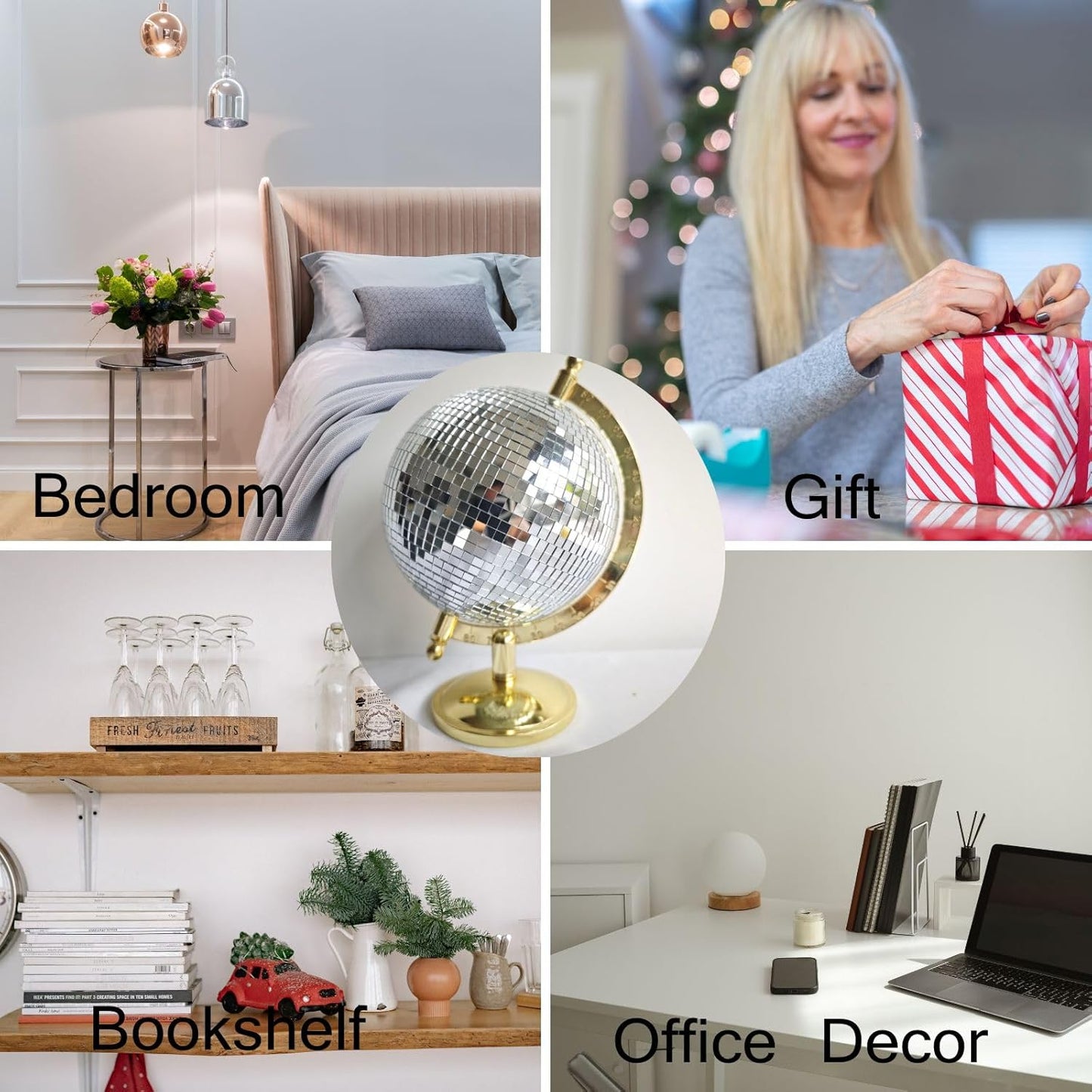 Disco Ball Globe Home Decor Statues Tabletop Art Sculpture Gold Discoball / Bright Gold / 6inch