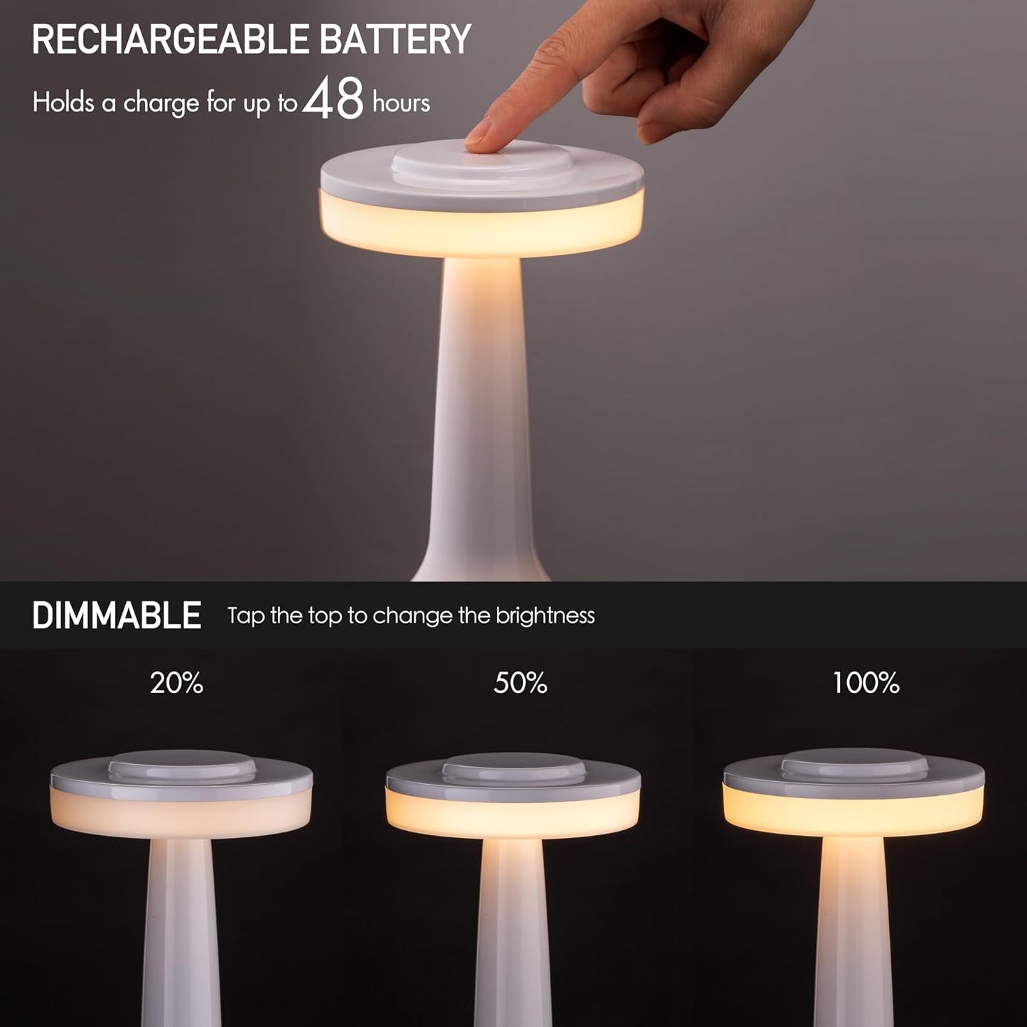 O’Bright Portable LED Table Lamp with Touch Sensor, 3-Levels Brightness, Rechargeable Battery Up to 48 Hours Usage