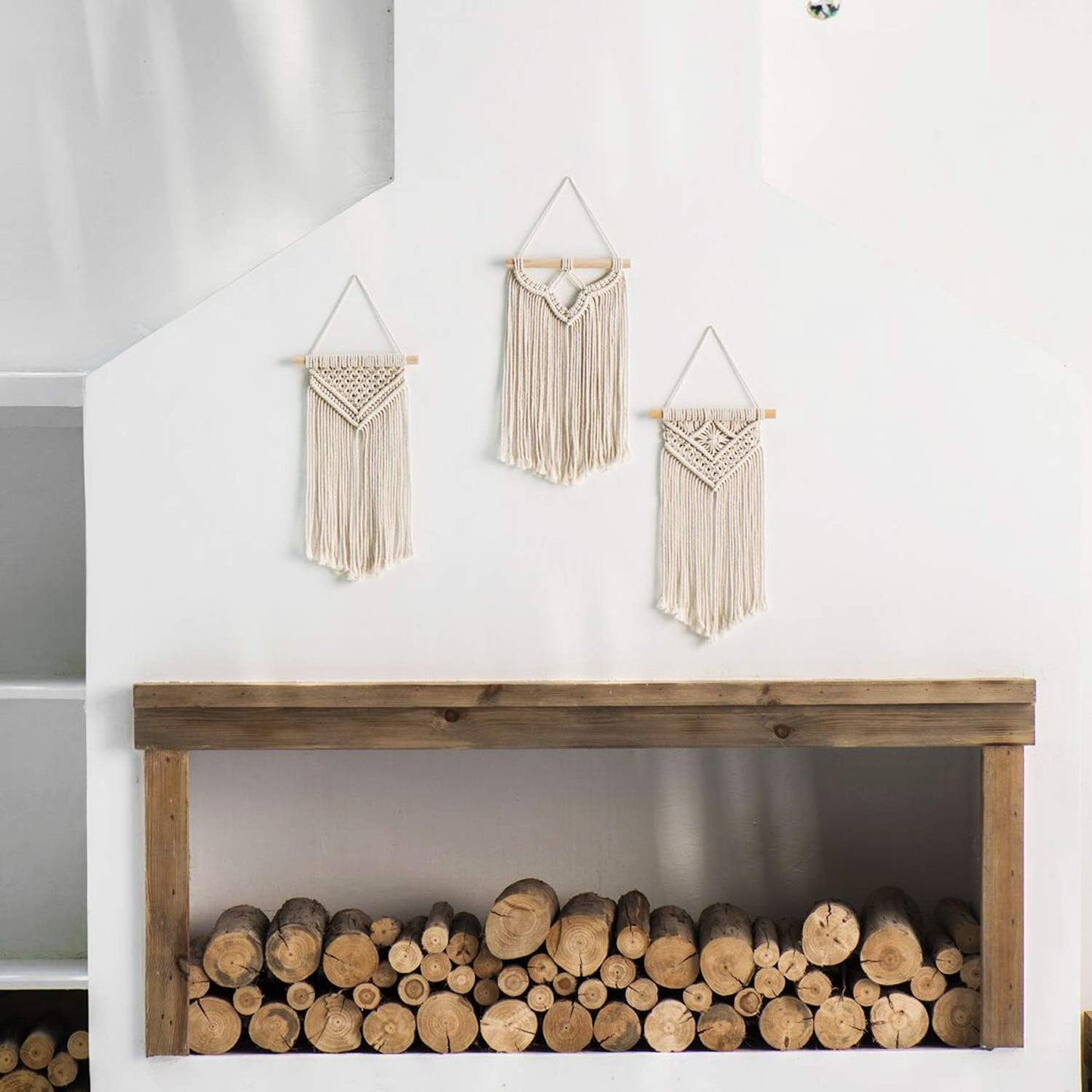Small Macrame Wall Hanging Boho Art Woven Wall Decor Home Chic Decoration / Set of 3