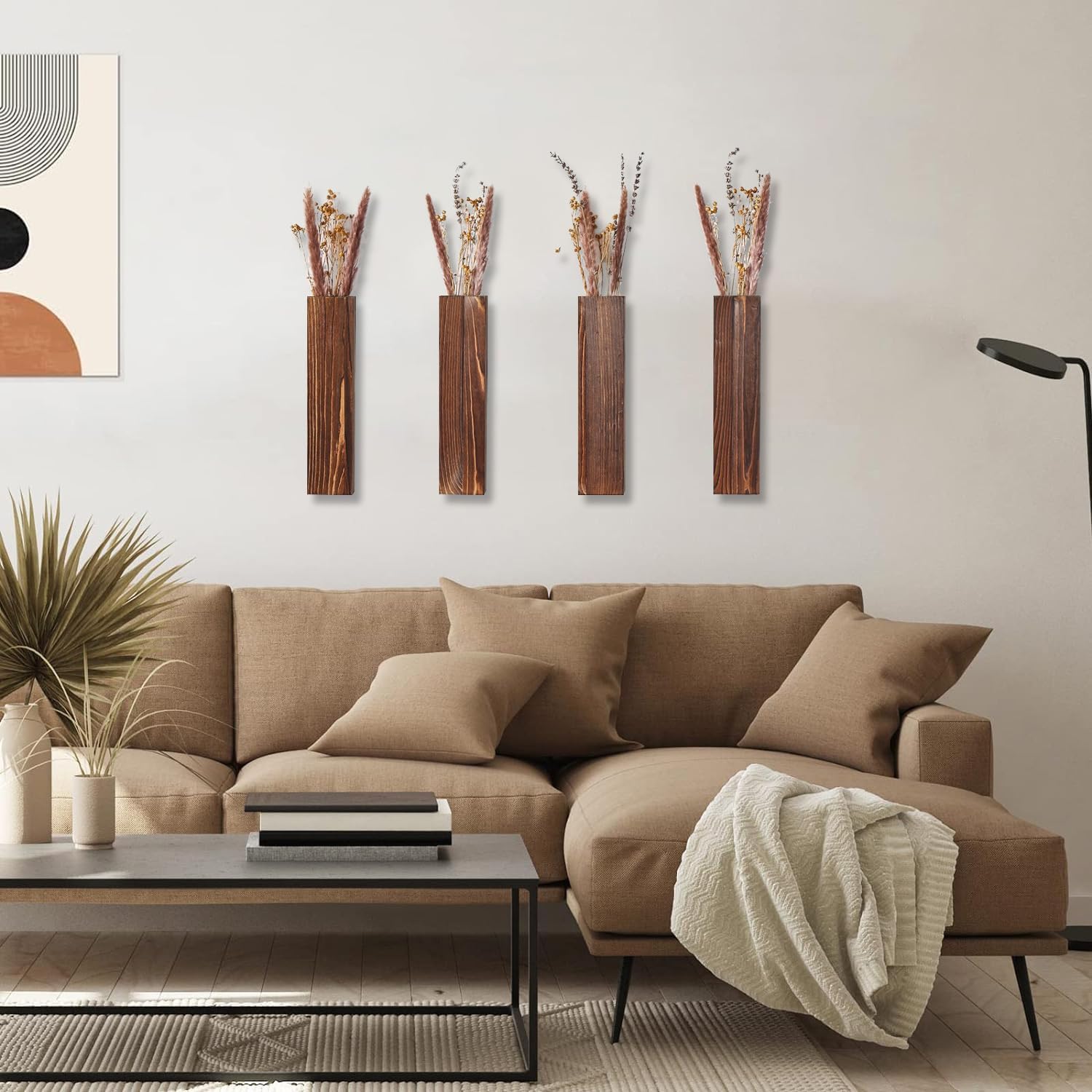 Wooden Wall Planter / Walnut / 4 PC / Set of 4