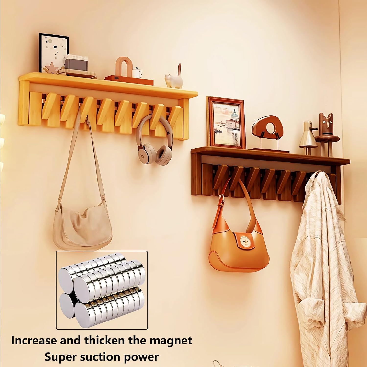Paint Wood Wall Mounted Coat RackHooks Piano Key Hangers Natural Solid Wood Hanger Non-Woven Fabric Clothes Hangers for