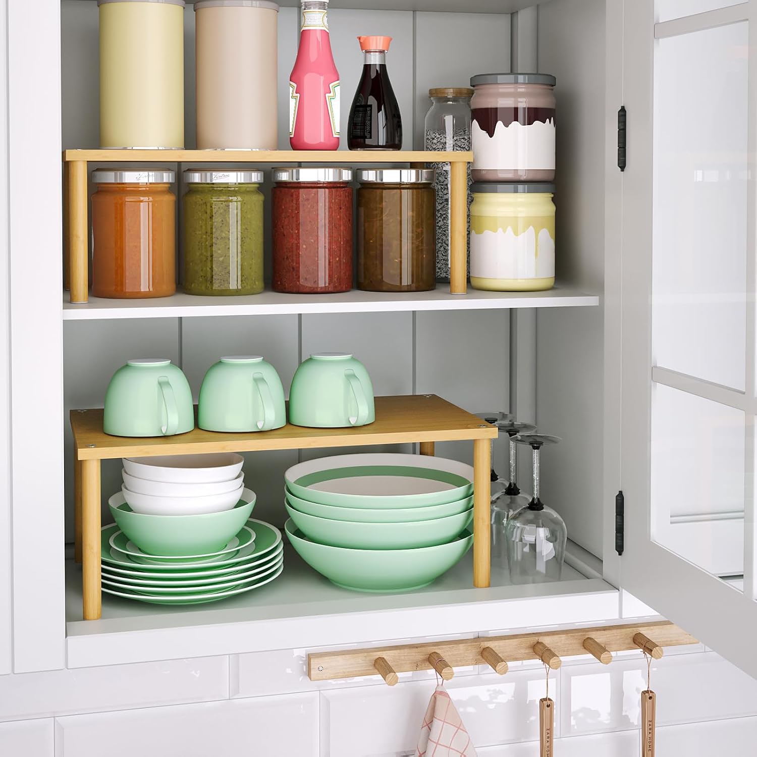 VERTORGAN 2 Pack Cabinet Organizer Shelf,Bamboo Countertop(Large,Natural) | Kitchen Counter Shelves,Spice Rack