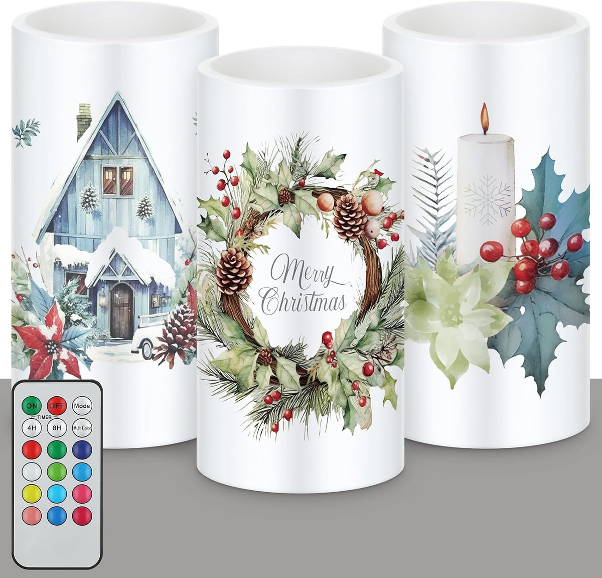 Retisee 3 Pcs Farmhouse Christmas Flameless LED Candles with Remote