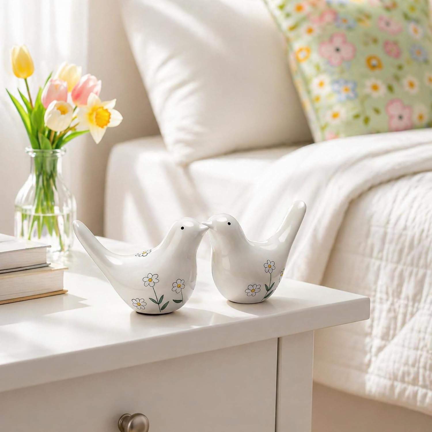 Ceramic Bird Figurines / White / Set of 2