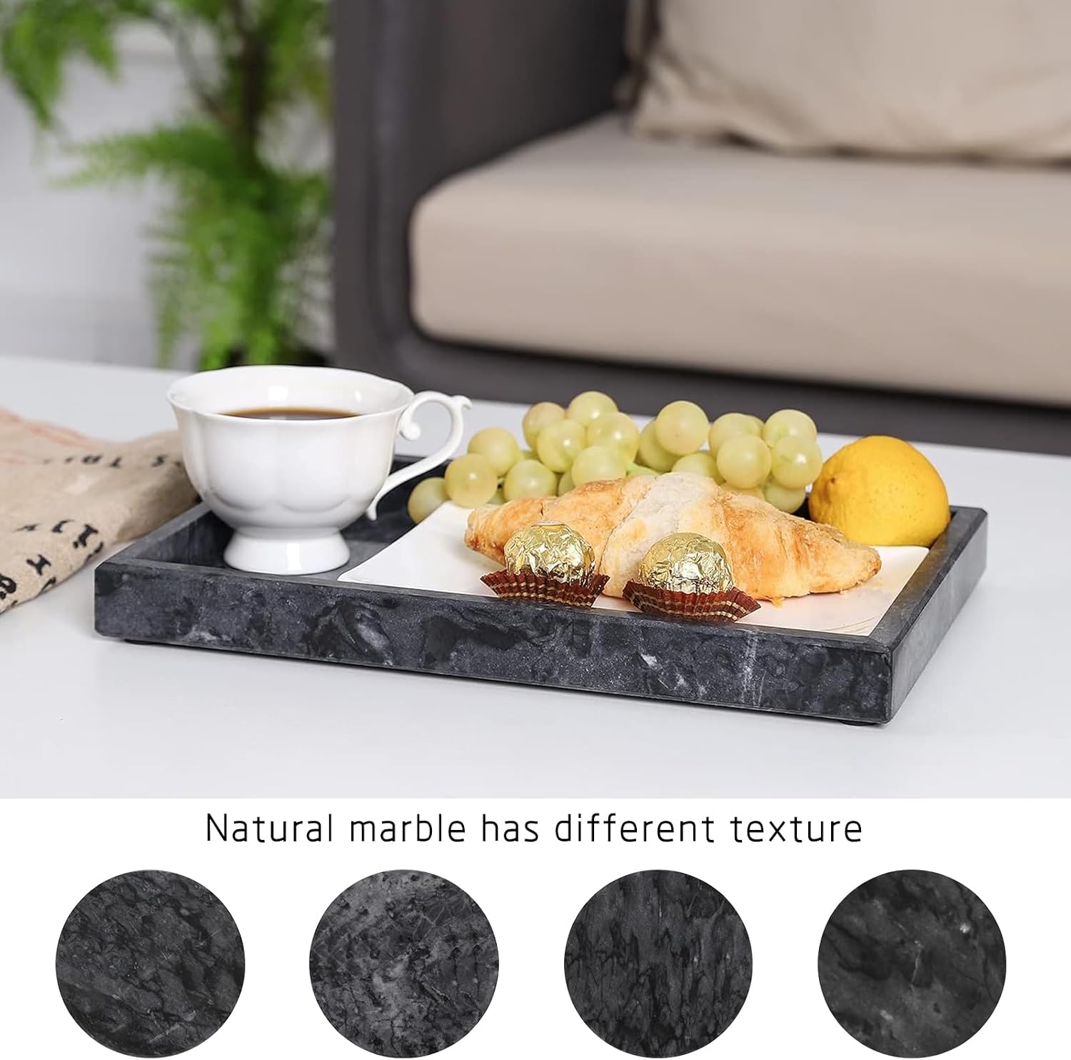 Marble Bathroom Vanity Tray / Black / 12 x 8 x 1.2