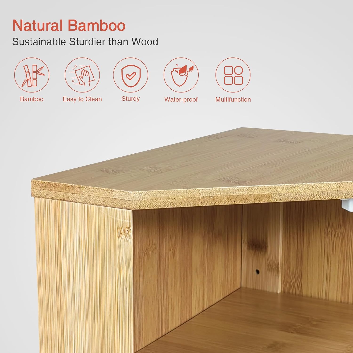 Goozii Bamboo Corner Bread Box for Kitchen Counter, 2 Tier Bread Keeper Wooden Round, Farmhouse Bread Storage Bin for