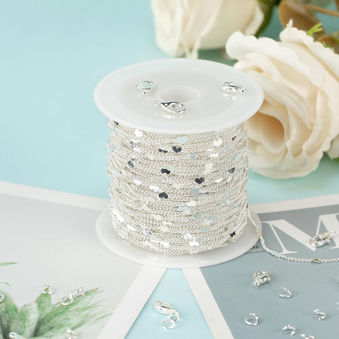 10 Meters Silver Chains for Jewelry Making / Silver Heart