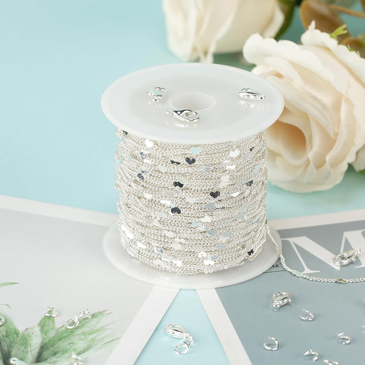 10 Meters Silver Chains for Jewelry Making / Silver Heart