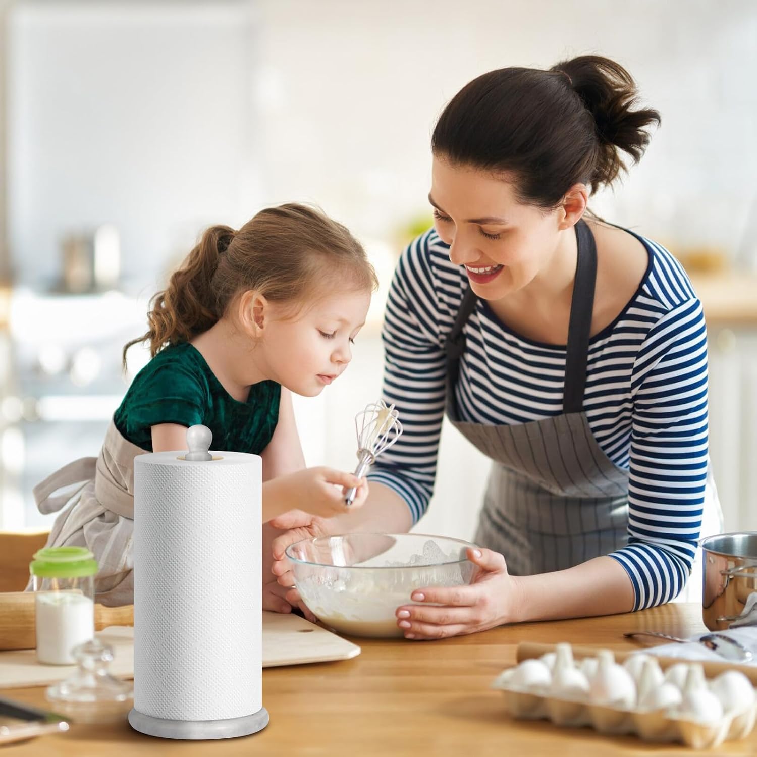 Natural Marble Paper Towel Holder for Kitchen Countertop - 2.6 lbs (1.2kg) Heavy Duty Weighted Base for One-Handed