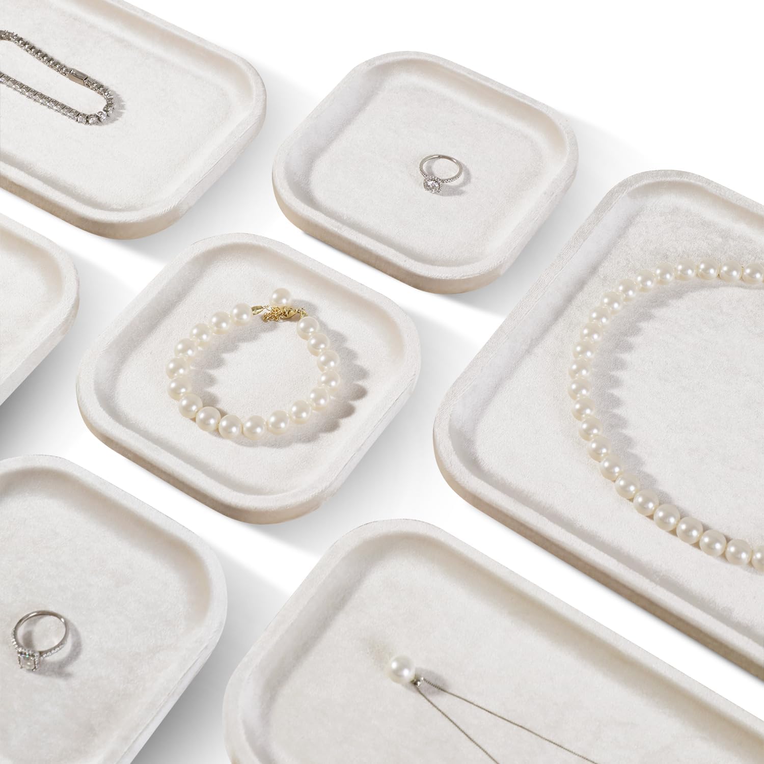 Resilient Velvet Jewelry Display Tray for Ring Earrings Bracelet Necklace / Light Beige / 4.7 x 4.7