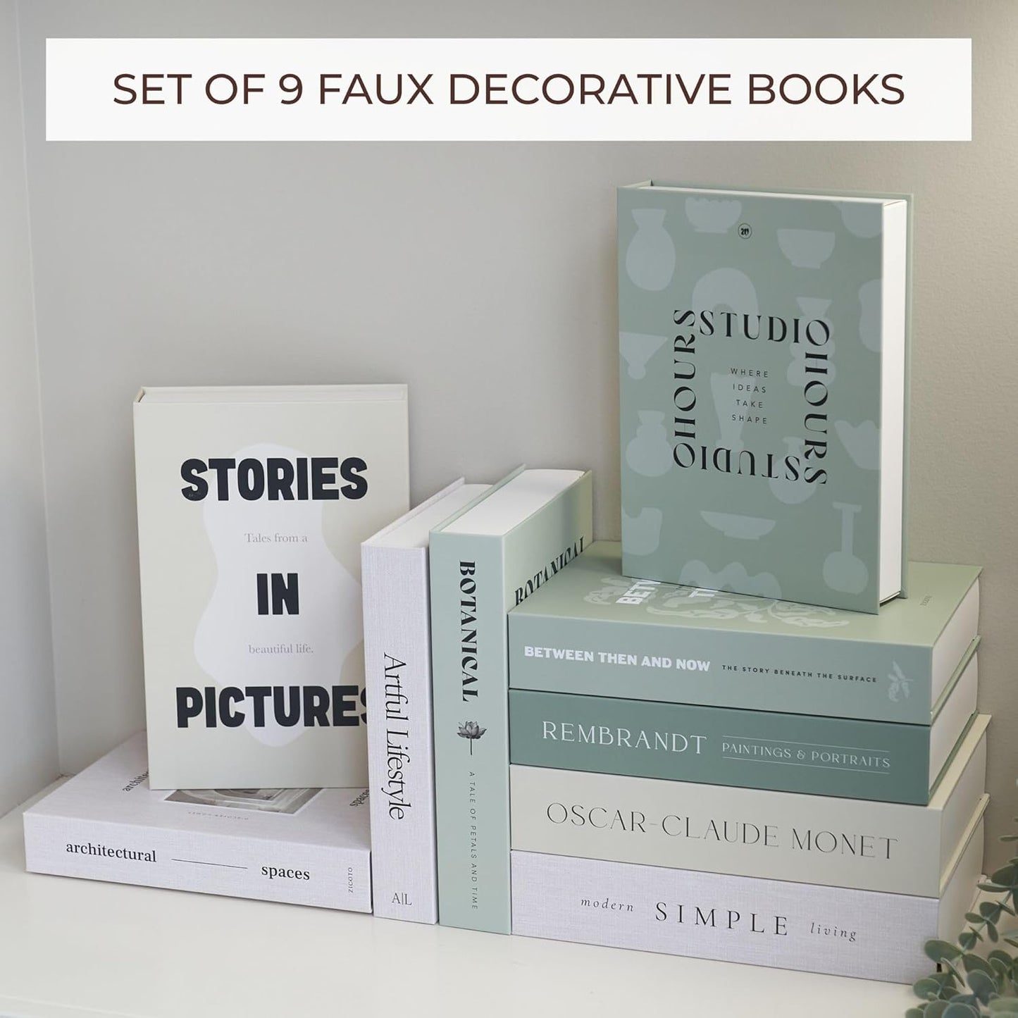 Decorative Books / Boxes Coffee Table / Sage / Set of 9