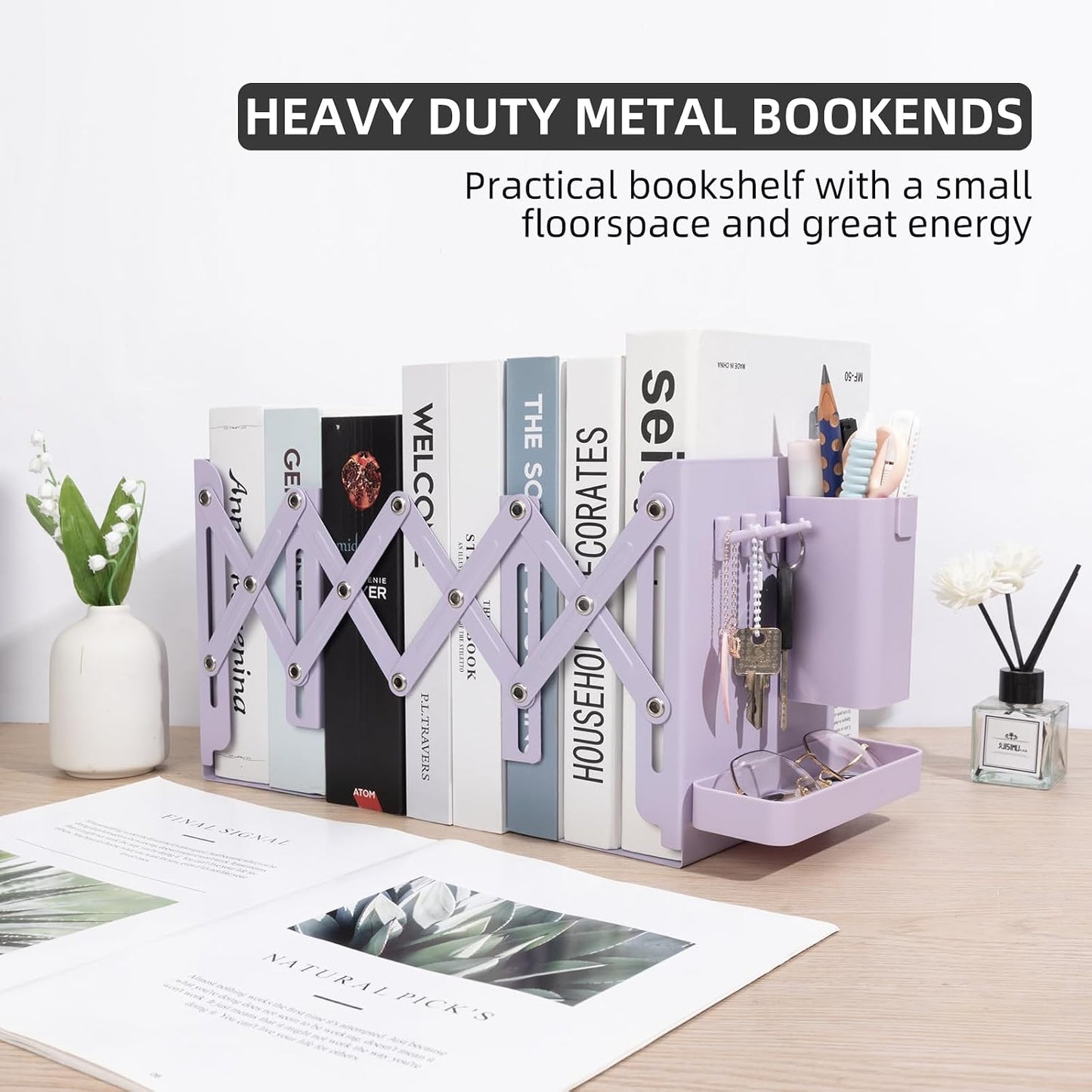 19" Metal Book Ends for Heavy Books / Purple